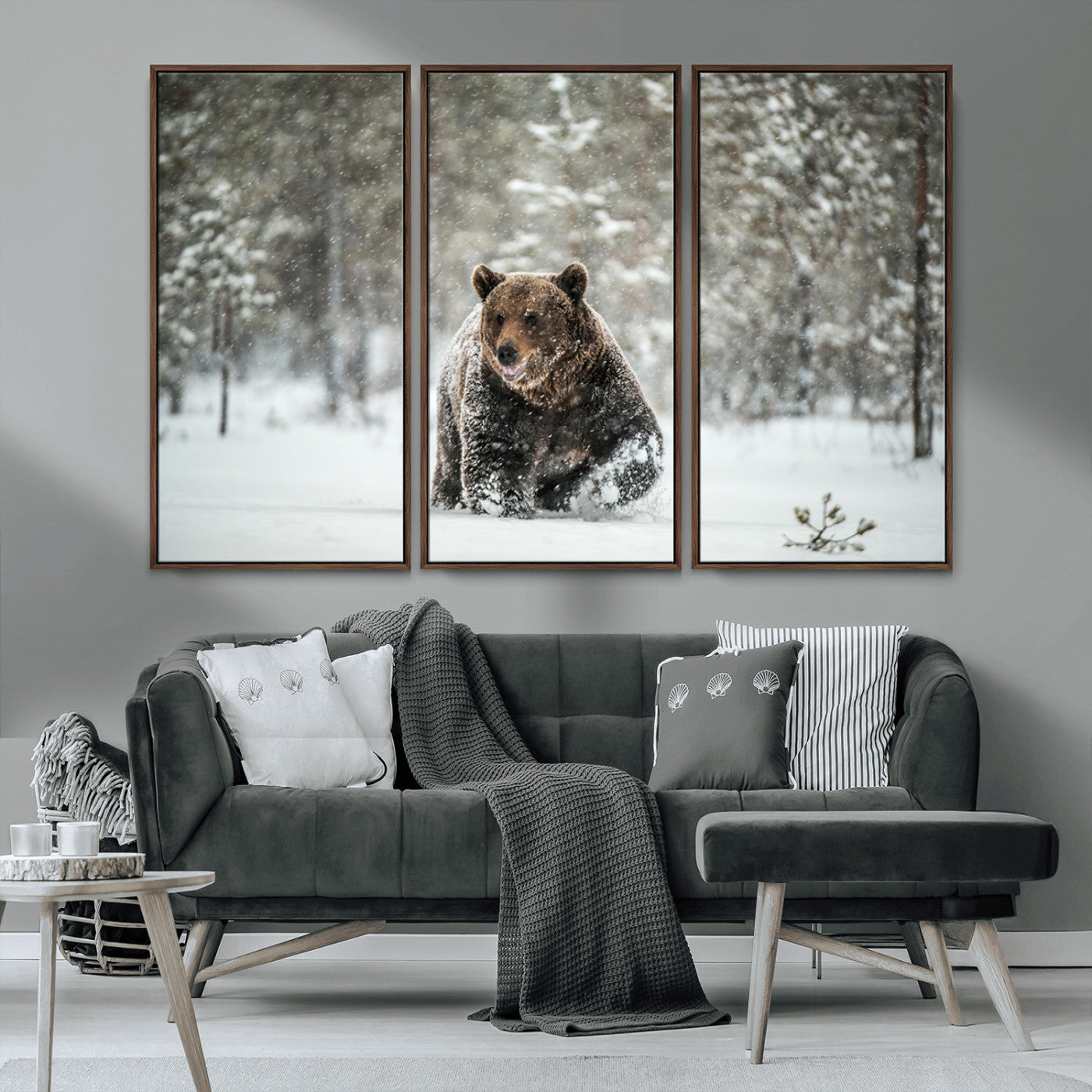43350-MGV-CV-36X24-Wild Bear in Snow Wall Art – Majestic Wildlife Photography Print, Winter Forest Nature Decor for Cabin, Lodge, Rustic Home,