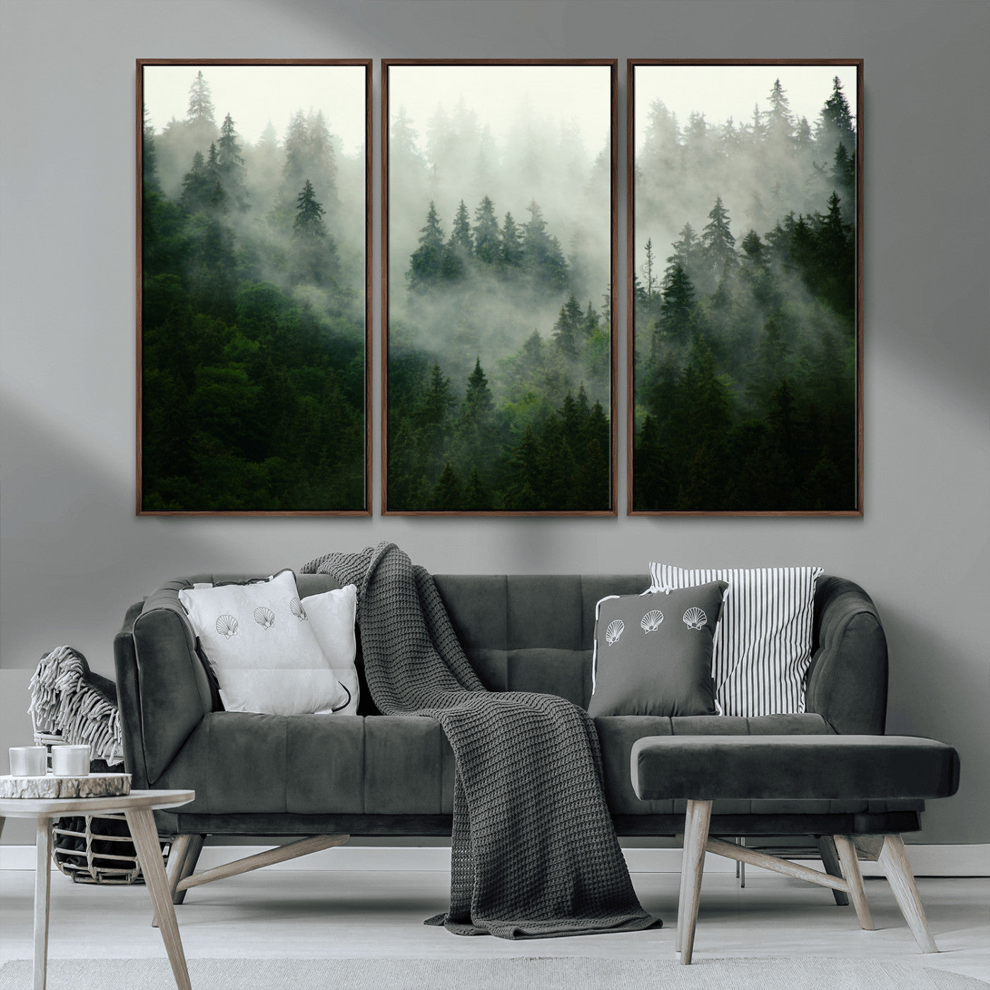 167720496-MGV-CV-36X24-Misty Forest Wall Art – Serene Evergreen Trees Canvas Print, Foggy Mountain Nature Landscape Decor for Bedroom, Living Room or