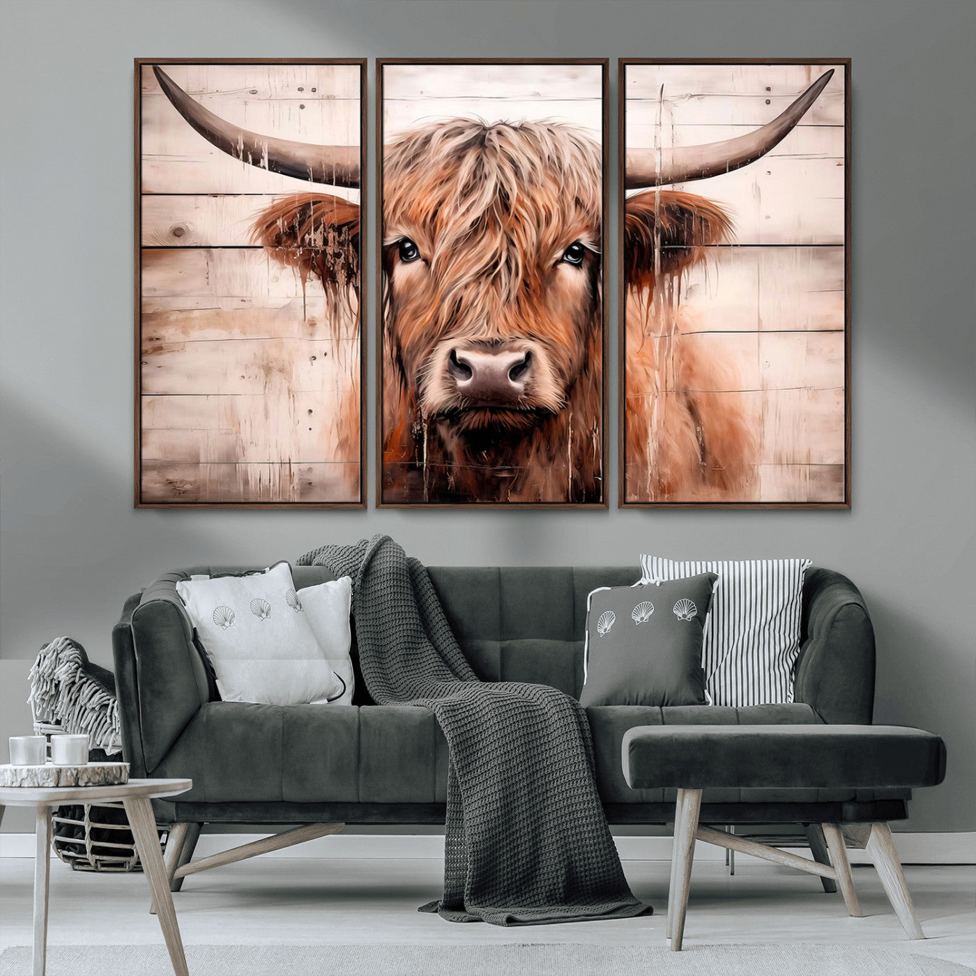 93730-MGV-CV-36X24-Scottish Cow Wall Art Canvas Print, Framed Longhorn Cow Art Picture Print, Highland Cattle Perfect Rustic Farmhouse Decor Artwork