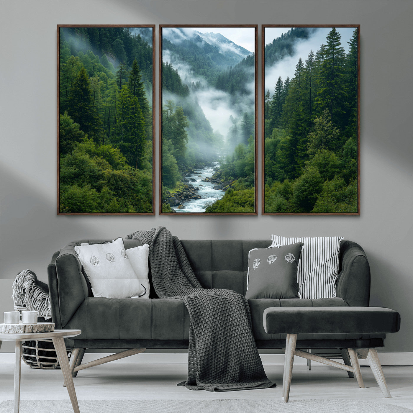 69453-MGV-CV-36X24-Mountain Forest Wall Art – Misty River and Evergreen Landscape Canvas Print, Nature Photography Poster for Living Room, Bedroom,