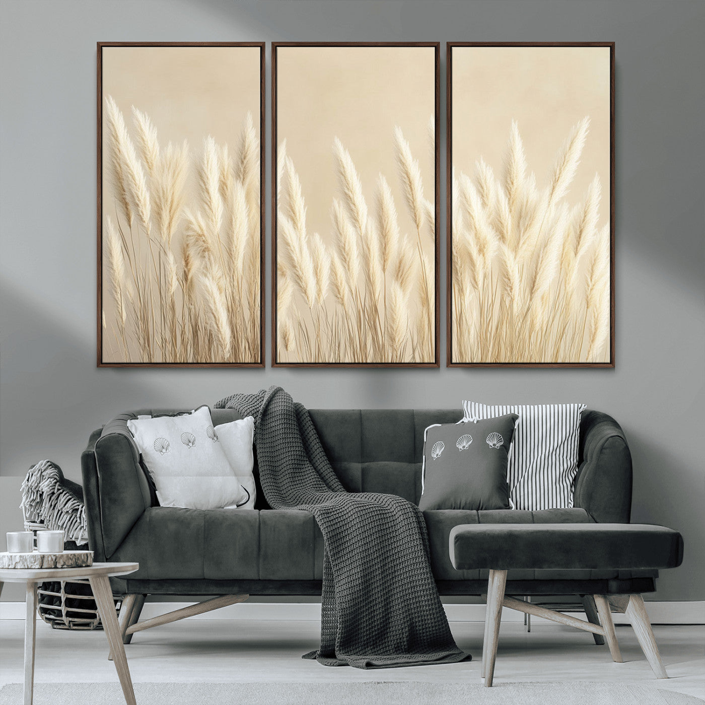 81444-MGV-CV-36X24-Pampas Grass Wall Art Canvas Print, Framed Beige Pampas Grass Art Picture Print, Minimalist Beige Perfect Minimalist Nature Decor