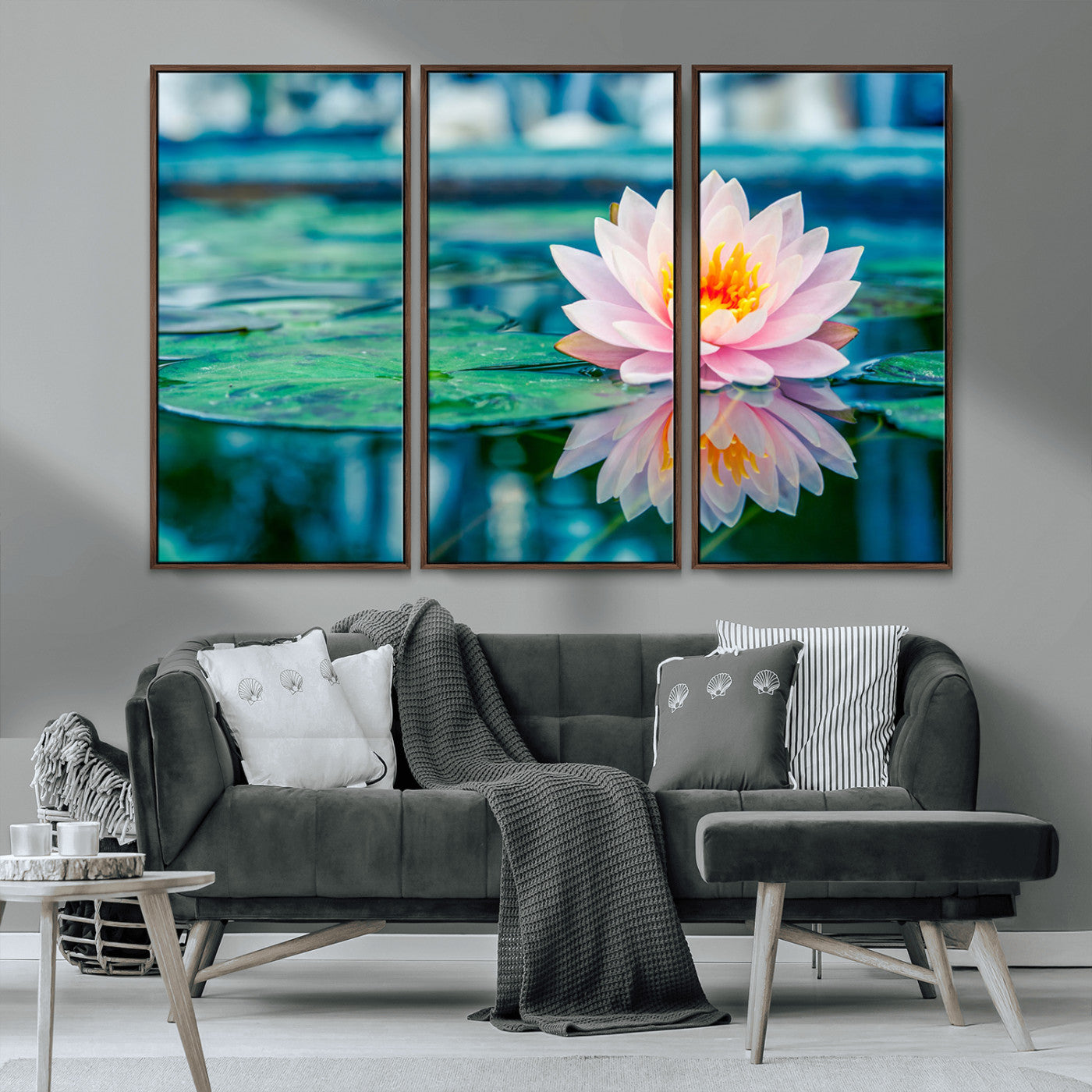 65933-MGV-CV-36X24-Pink Water Lily Wall Art – Lotus Flower Canvas Print with Reflection on Calm Water, Peaceful Botanical Artwork for Living Room,