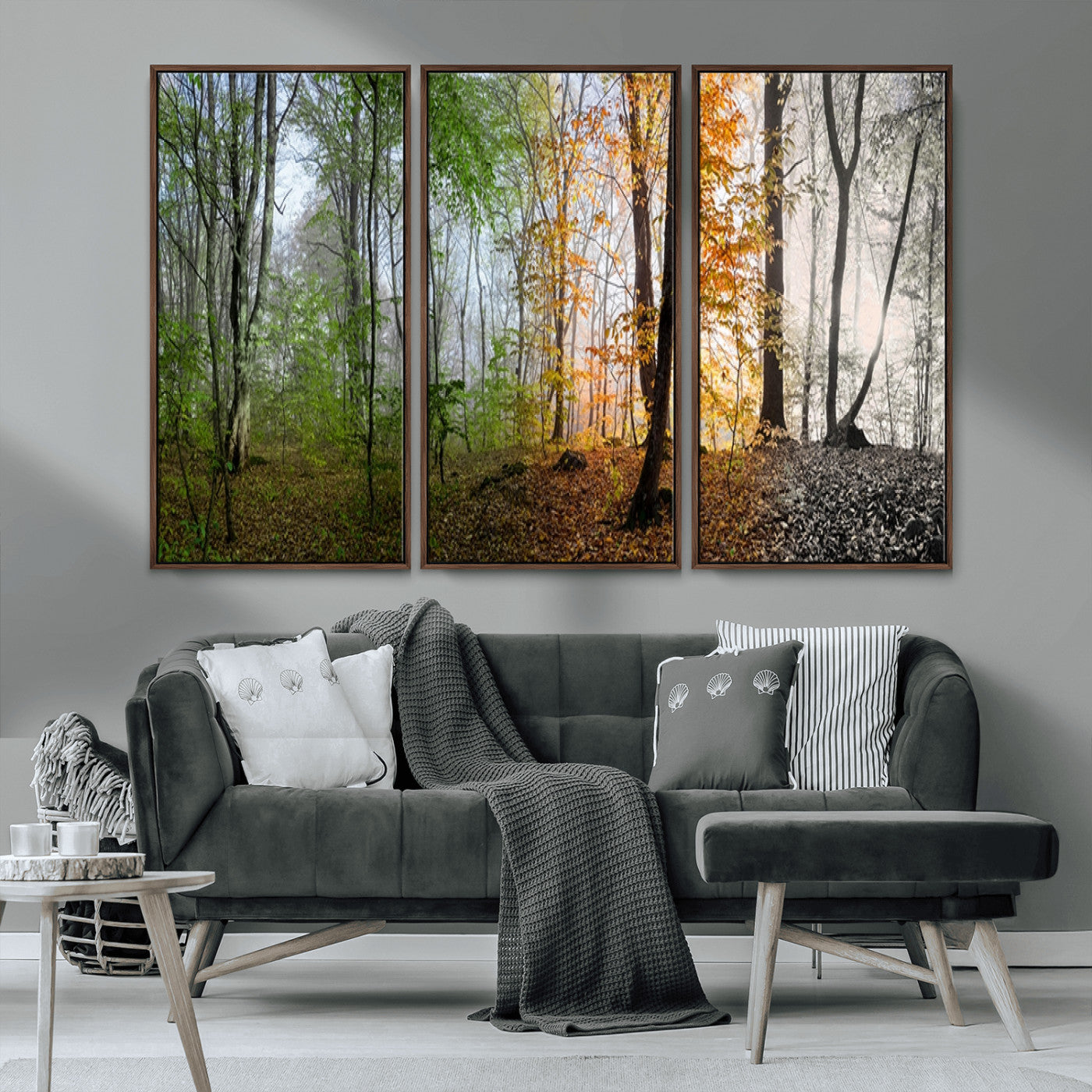 95317-MGV-CV-36X24-Four Seasons Forest Wall Art – Panoramic Nature Canvas Print Showing Spring, Summer, Autumn and Winter Landscape for Living Room,