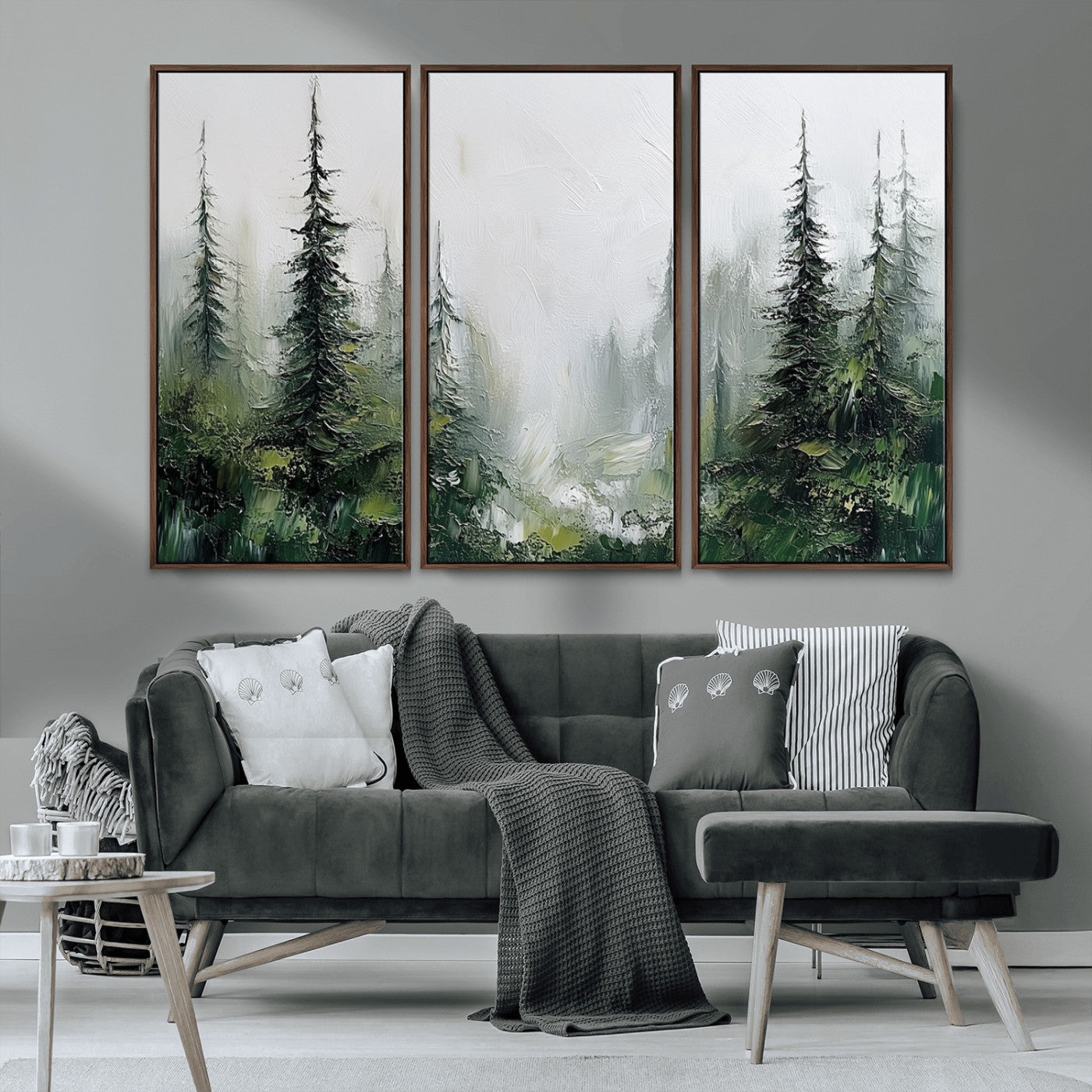 76014-MGV-CV-36X24-Forest Wall Art – Textured Canvas Print Featuring Misty Evergreen Pines and Woodland Landscape, Rustic Nature Artwork for Living