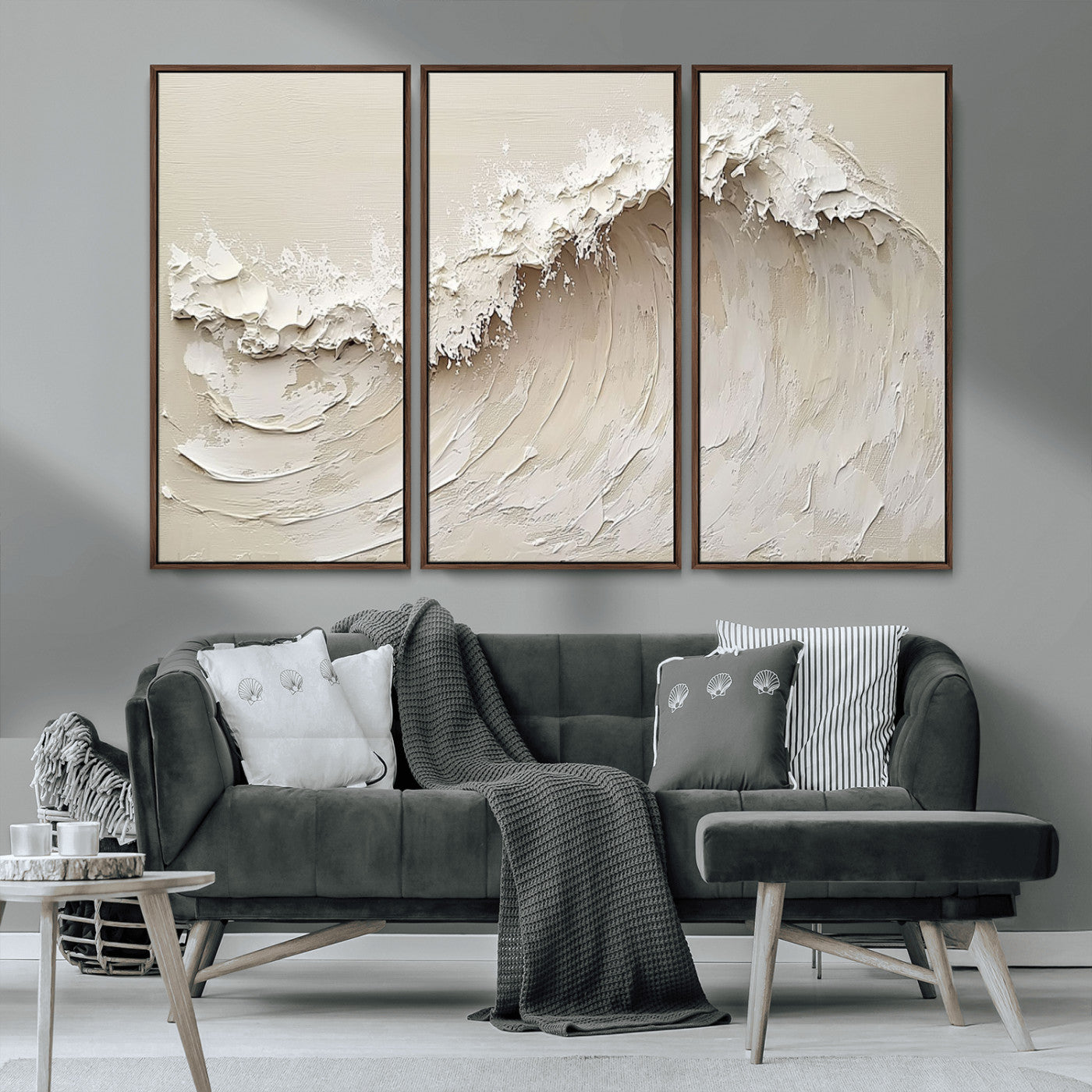 45175-MGV-CV-36X24-Textured Wave Wall Art Canvas Print, Framed Minimal Seascape Art Picture Print, Elegant Wave Perfect Modern Coastal Decor Artwork