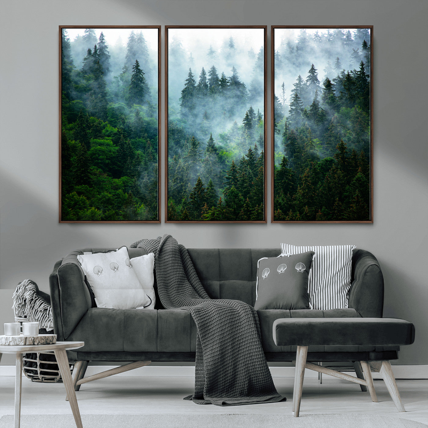 17393683-MGV-CV-36X24-Misty Forest Art Wall Art Canvas Print, Framed Foggy Mountain Art Art Picture Print, Scenic Wall Print Perfect Decor Artwork