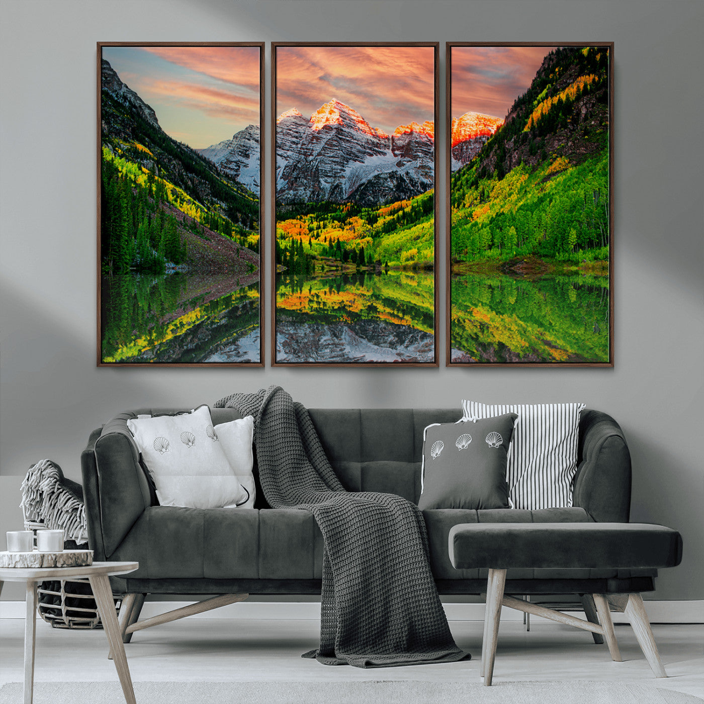 59533484-MGV-CV-36X24-Maroon Bells Autumn Wall Art – Panoramic Mountain Landscape Canvas Print, Sunset Reflection Nature Artwork for Living Room, Office