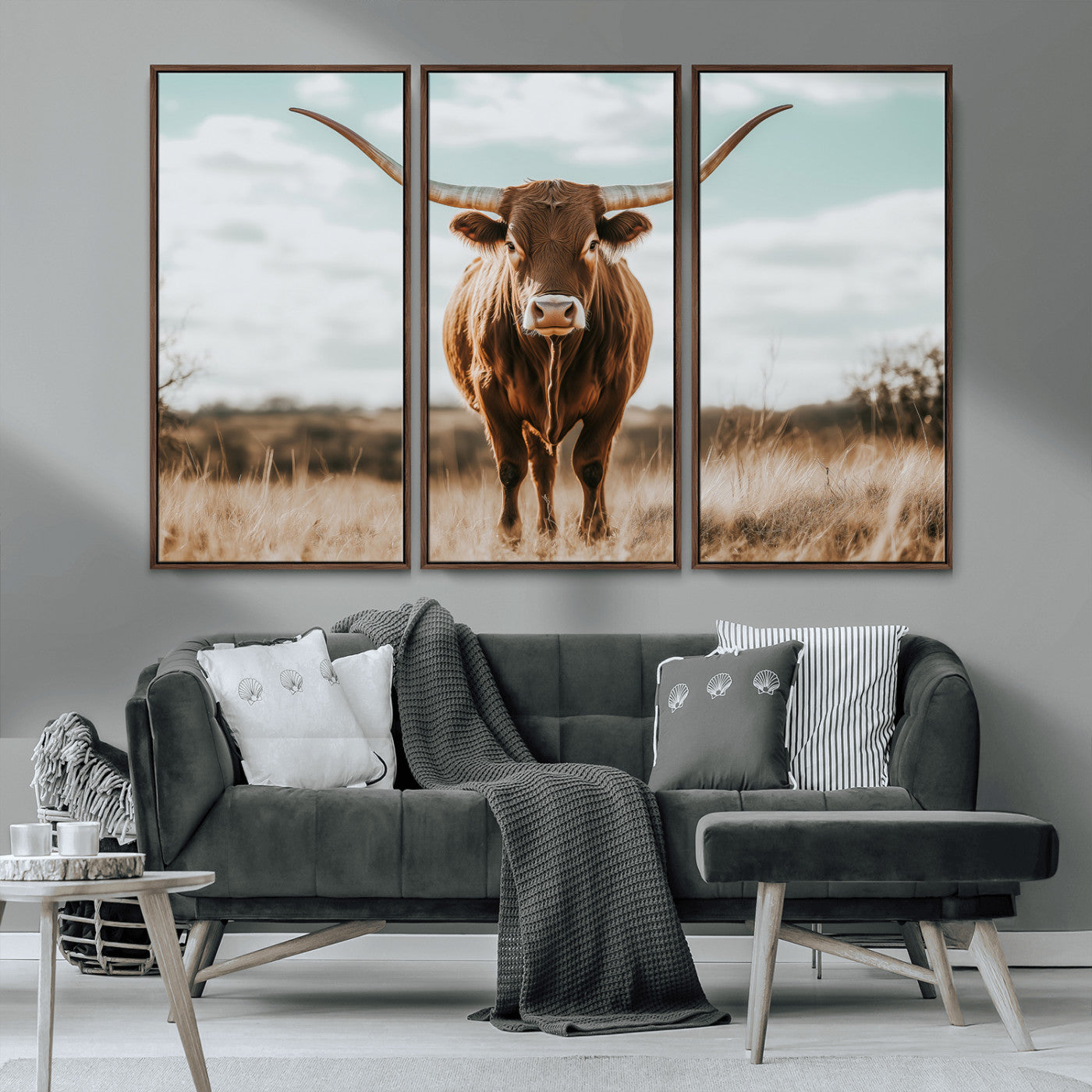 39350715-MGV-CV-36X24-Texas Longhorn Wall Art Canvas Print, Framed Longhorn Cow Art Picture Print, Western Cattle Perfect Rustic Western Decor Artwork
