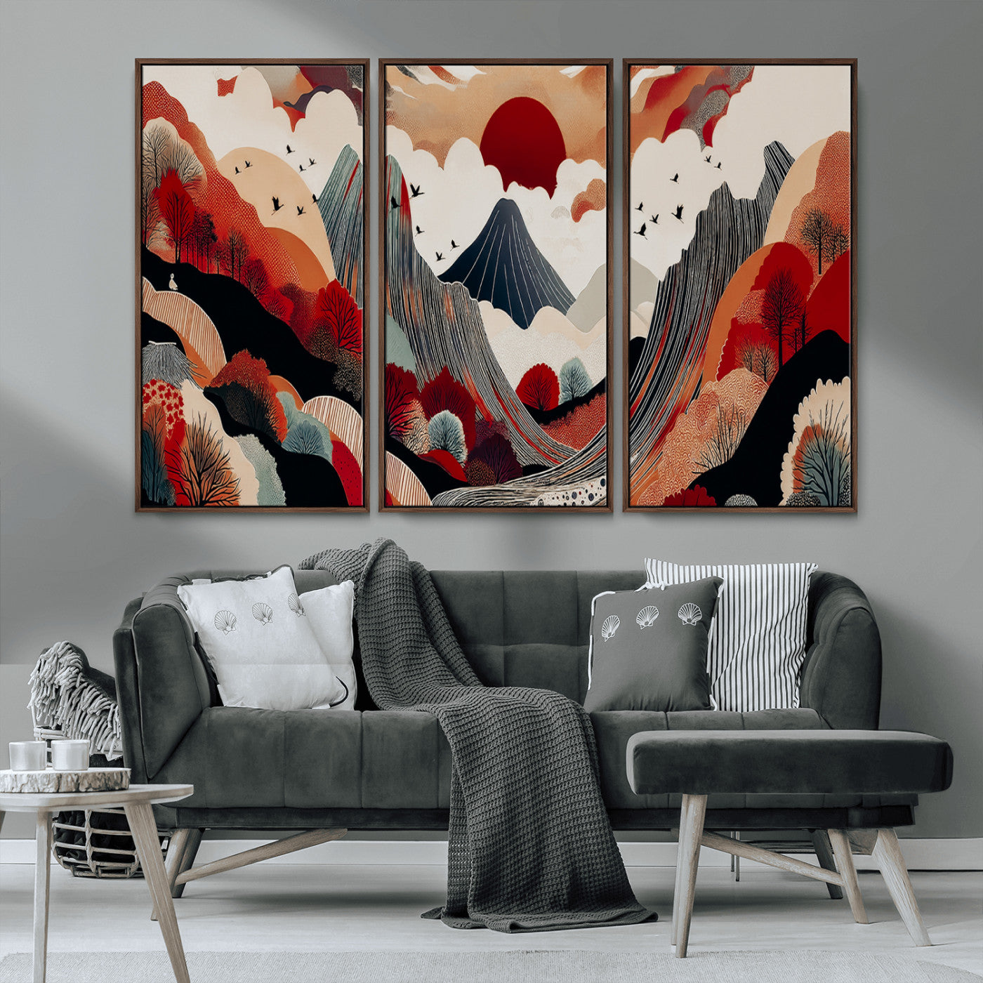 59495752-MGV-CV-36X24-Abstract Mountain Wall Art Canvas Print, Framed Vibrant Landscape Art Picture Print, Nature Drawing Perfect Contemporary