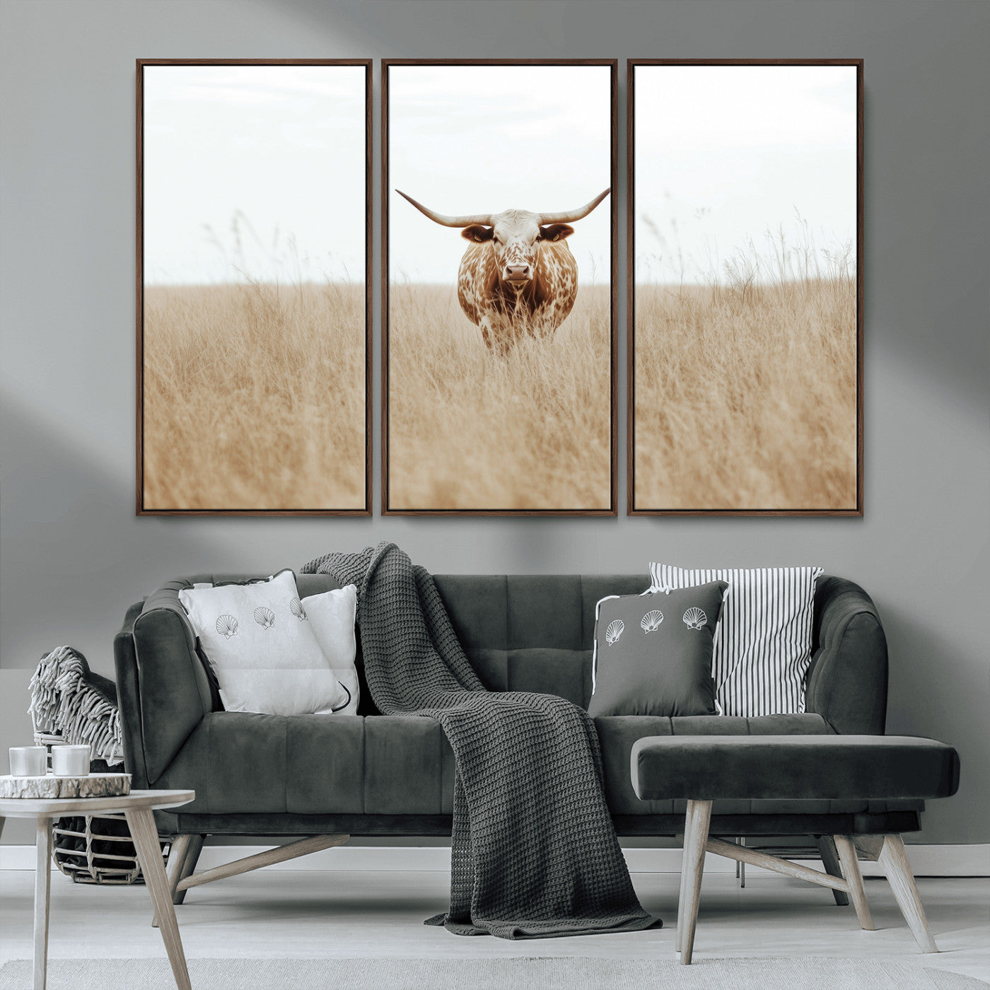 20927060-MGV-CV-36X24-Texas Longhorn Wall Art Canvas Print, Framed Lone Cattle Art Picture Print, Longhorn Bull Perfect Rustic Western Decor Artwork