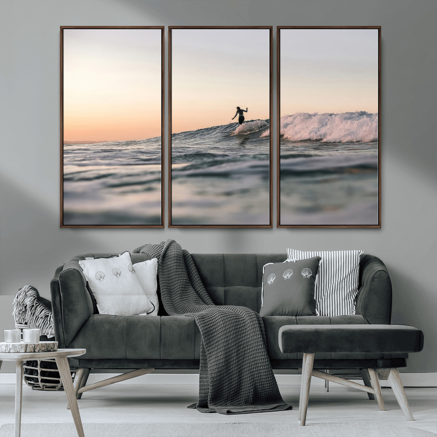 58502923-MGV-CV-36X24-Wave Rider Wall Art Canvas Print, Framed Ocean Wave Art Picture Print, Riding Surf Perfect Sunset Surf Decor Artwork