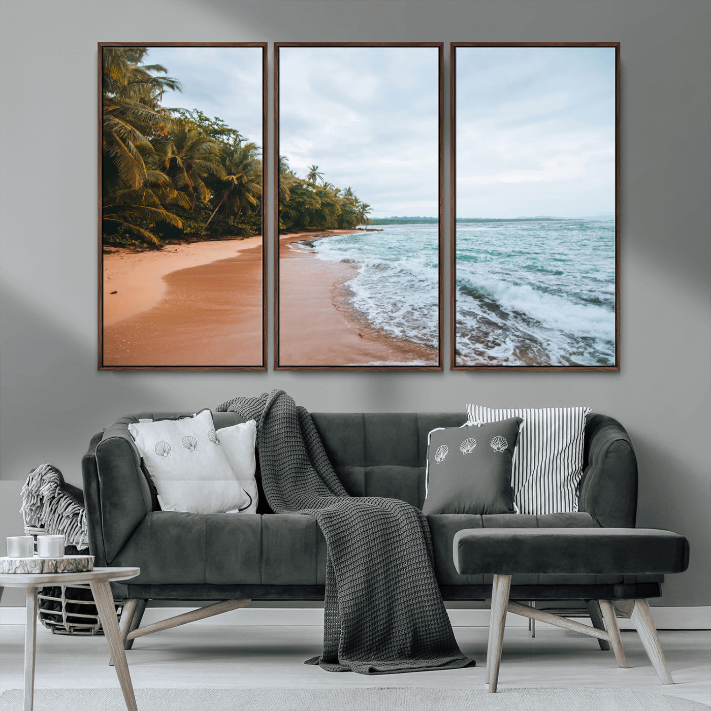 88125882-MGV-CV-36X24-Tropical Shoreline Wall Art Canvas Print, Framed Palm Trees Art Picture Print, Tropical Ocean Perfect Tropical Coastal Decor