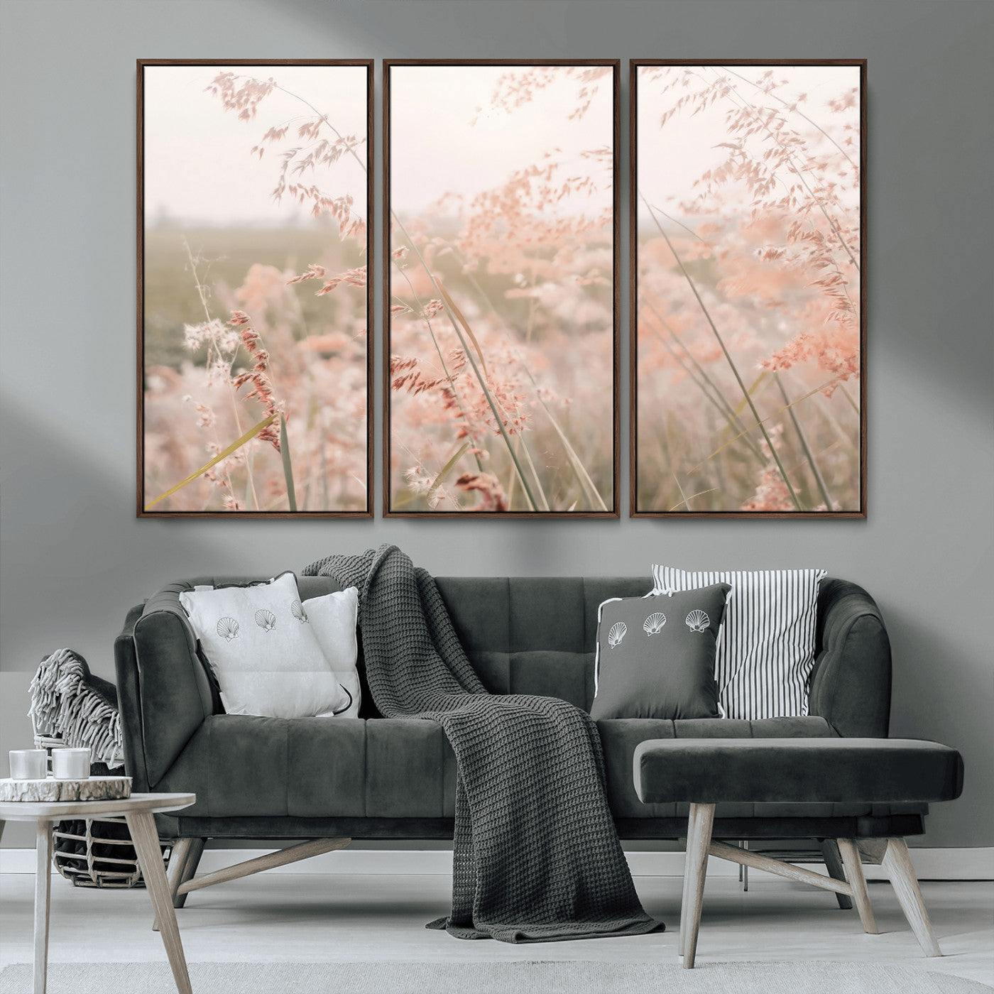 79164340-MGV-CV-36X24-Pastel Grasses Wall Art Canvas Print, Framed Soft Meadow Art Picture Print, Field in Breeze Perfect Pastel Minimal Decor Artwork