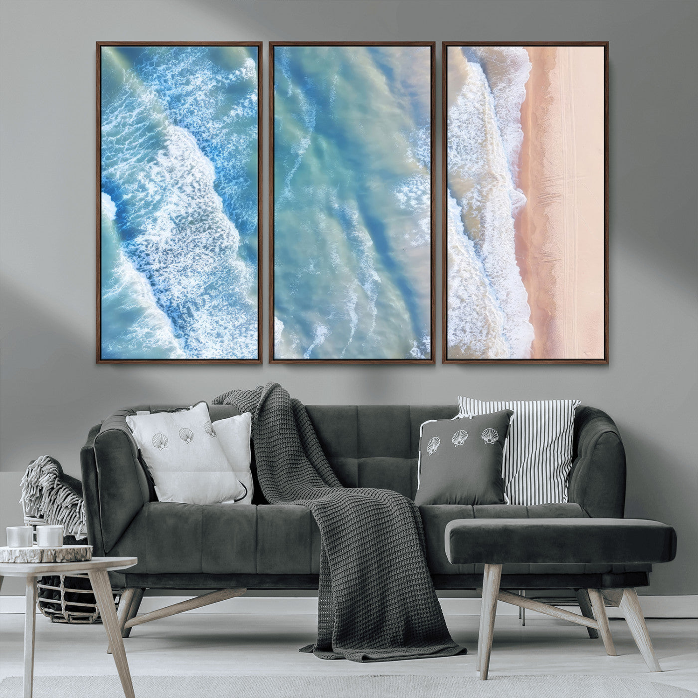 17641845-MGV-CV-36X24-Aerial Ocean Wall Art Canvas Print, Framed Blue Waves Art Picture Print, Sandy Shoreline Perfect Modern Coastal Decor Artwork