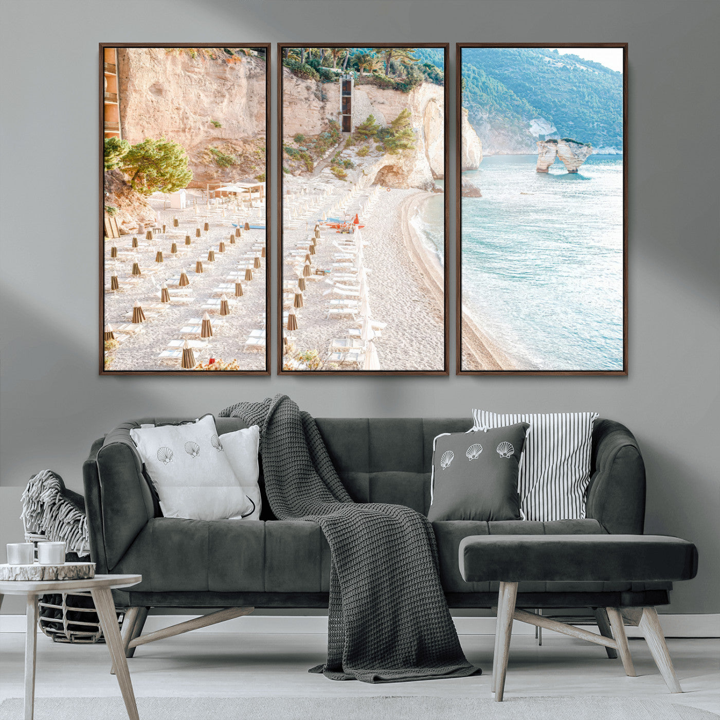84816639-MGV-CV-36X24-Mediterranean Beach Wall Art Canvas Print, Framed Airy Coastal Art Picture Print, Summer Shore Perfect Coastal Retreat Decor