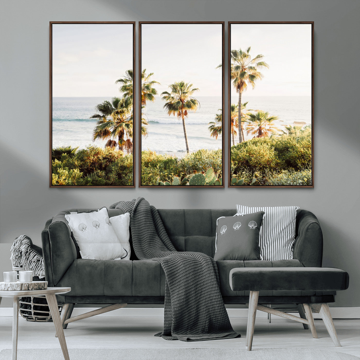 94707294-MGV-CV-36X24-California Coast Wall Art Canvas Print, Framed Palm Trees Art Picture Print, Coastal Landscape Perfect Coastal Minimalist Decor