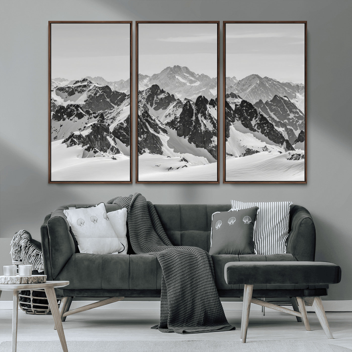 32399691-MGV-CV-36X24-Snowy Mountain Wall Art Canvas Print, Framed Mountain Peaks Art Picture Print, Alpine Mountains Perfect Minimalist Alpine Decor