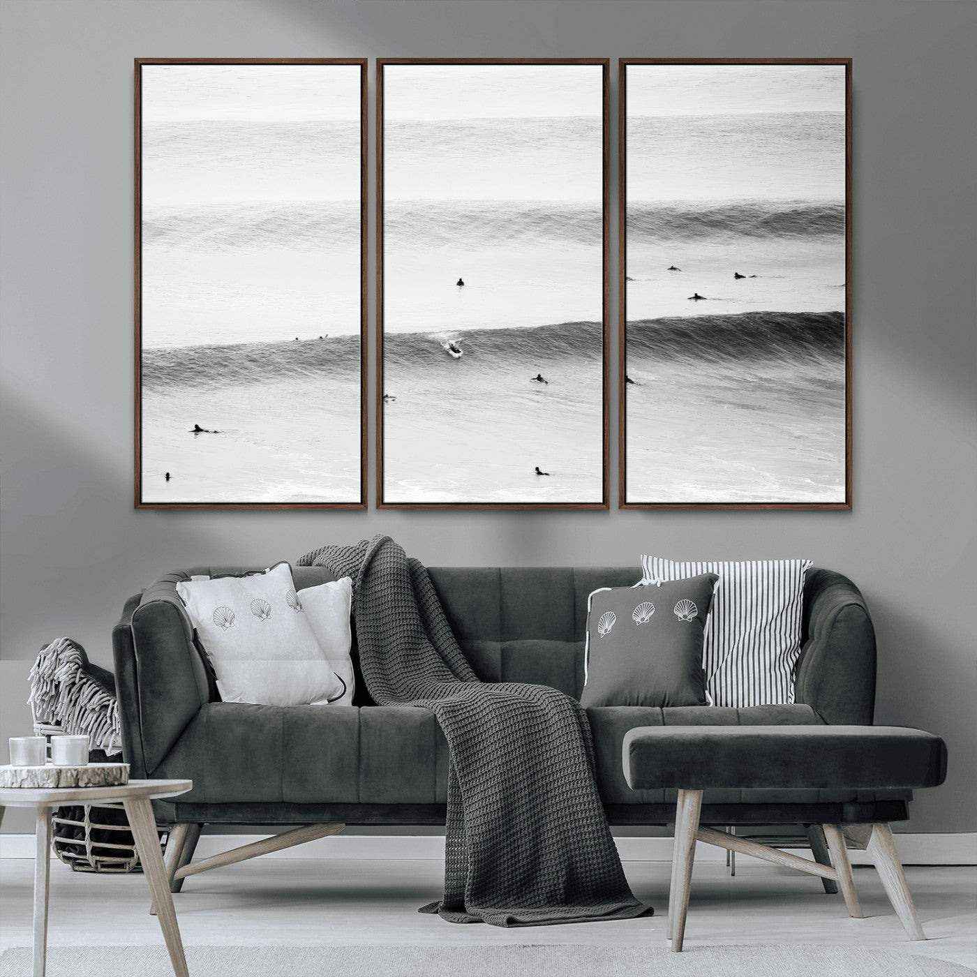 54291445-MGV-CV-36X24-Black White Ocean Wall Art Canvas Print, Framed Coastal Sport Art Picture Print, Ocean Culture Perfect Minimalist Coastal Decor