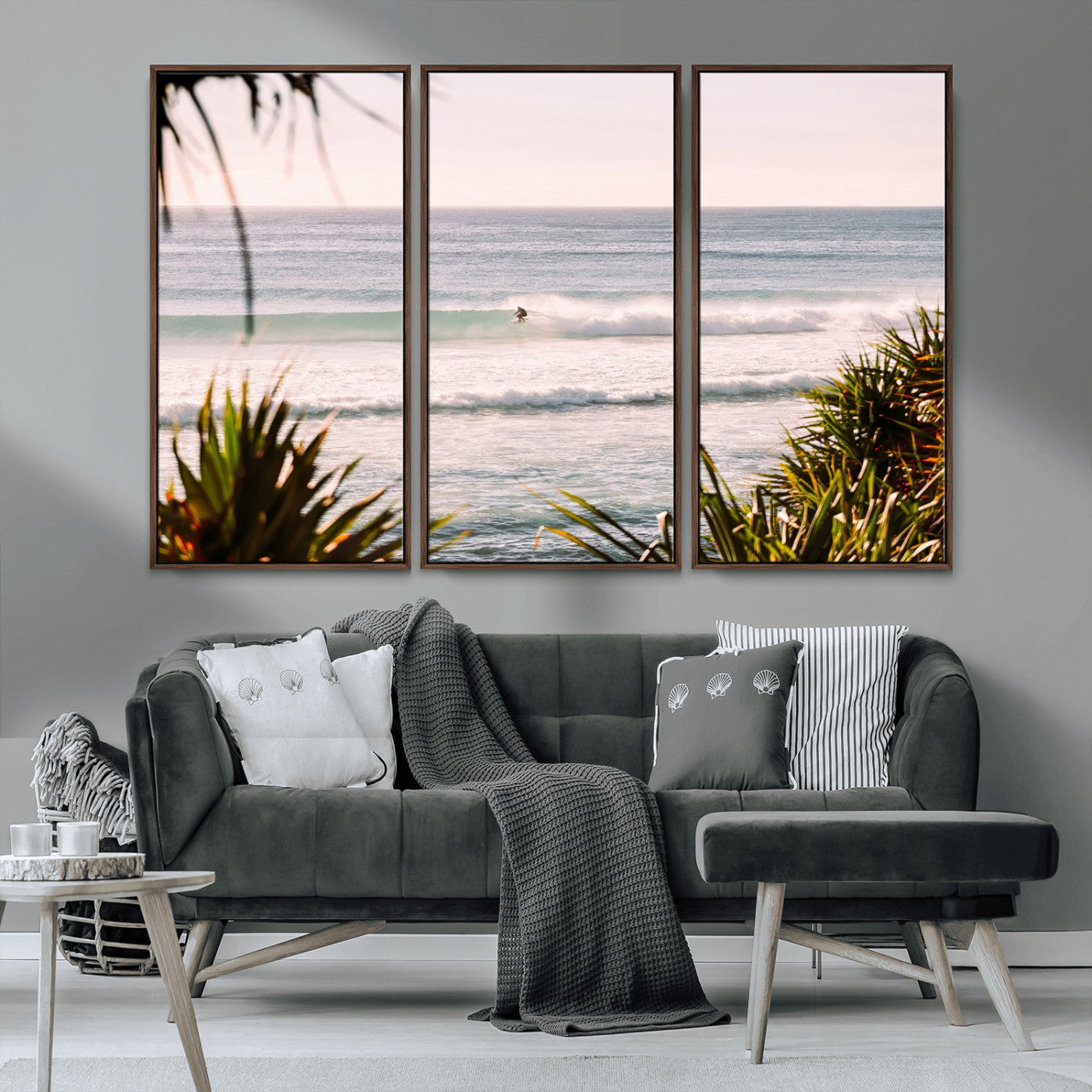 23287092-MGV-CV-36X24-Ocean Surfer Wall Art Canvas Print, Framed Coastal Surf Art Picture Print, Tropical Beach Perfect Tropical Coastal Decor Artwork