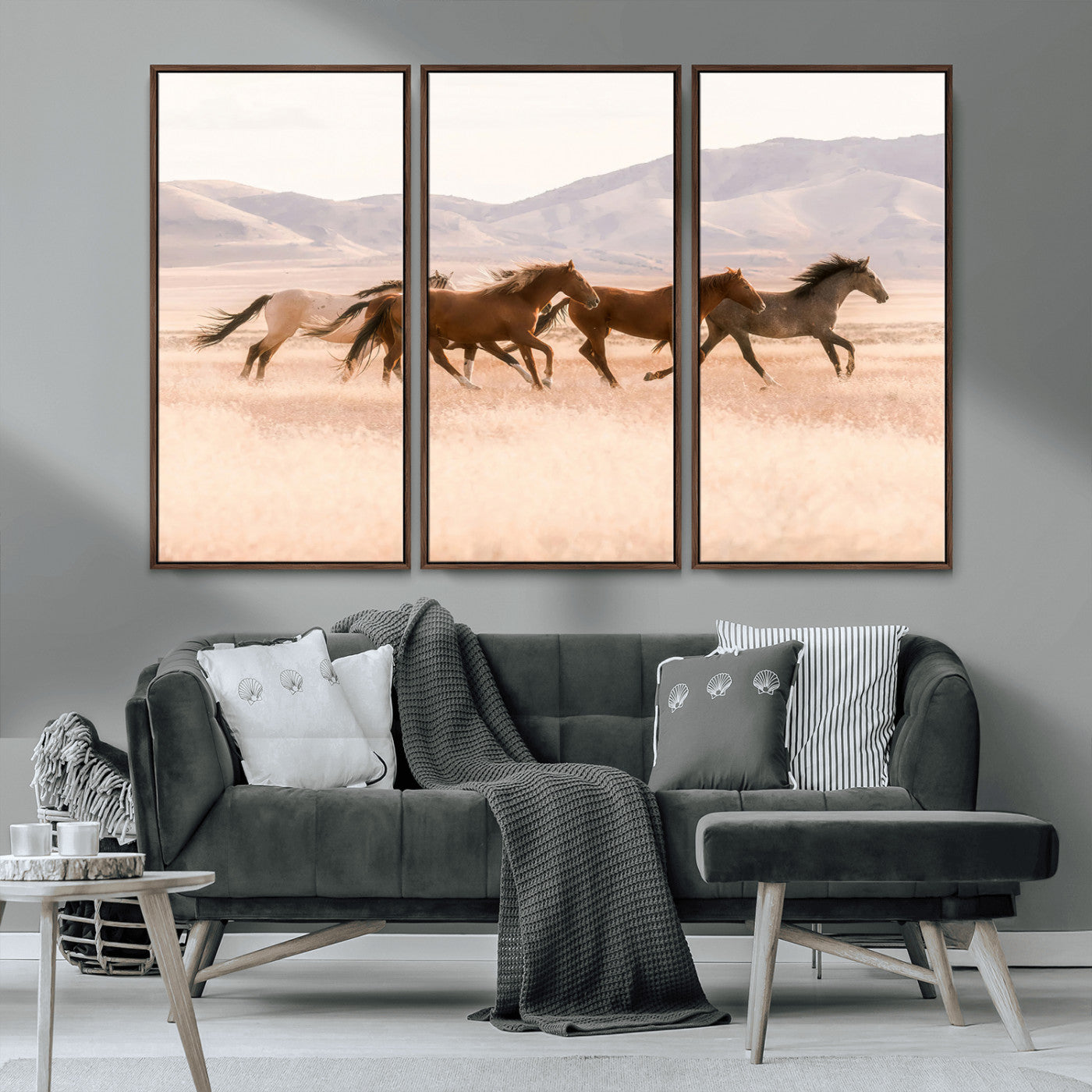 83644685-MGV-CV-36X24-Wild Horse Art Wall Art Canvas Print, Framed Rustic Western Art Picture Print, Desert Horse Scene Perfect Rustic Western Decor