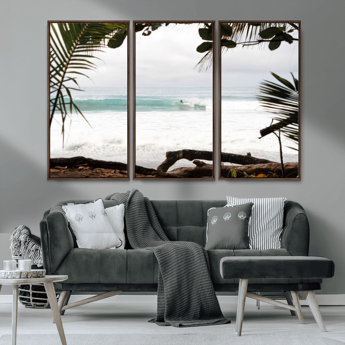 50382104-MGV-CV-36X24-Tropical Surf Wall Art Canvas Print, Framed Palm Tree View Art Picture Print, Beach House Art Perfect Boho Coastal Decor Artwork