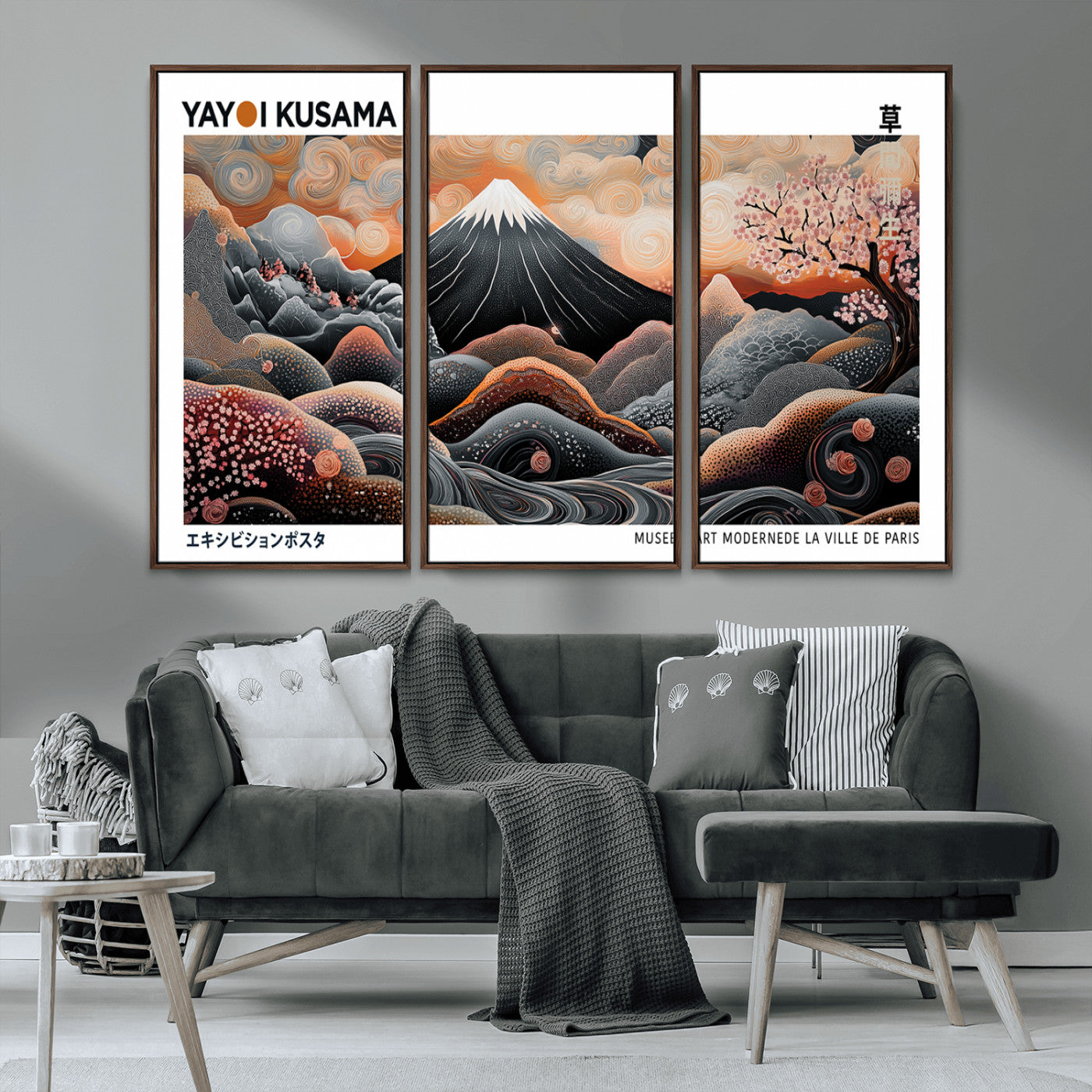 63125329-MGV-CV-36X24-Japanese Mt Fuji Wall Art – Surreal Ukiyo e Style Cherry Blossom Poster, Swirling Cloud Landscape Print, Modern Oriental Asian