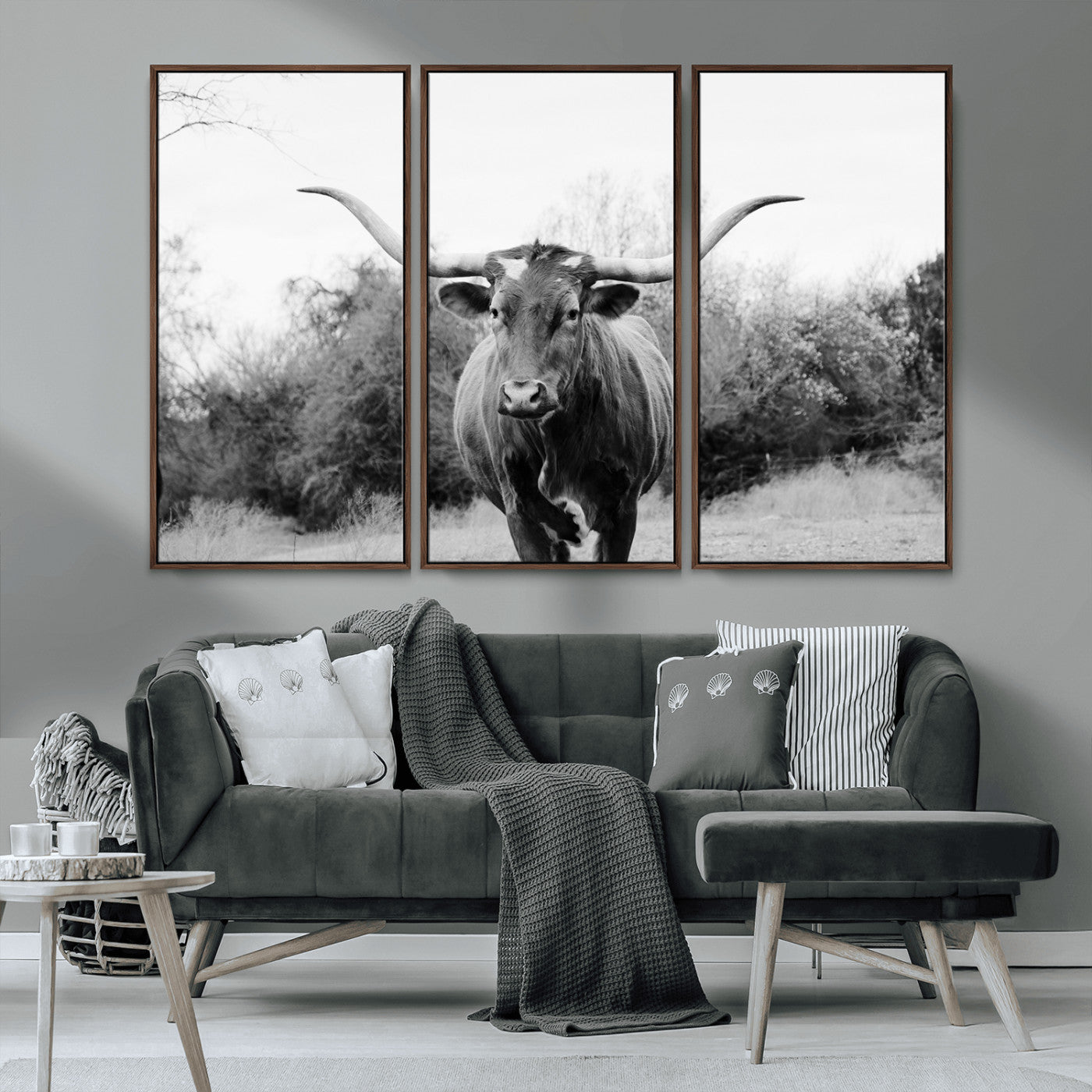 97280319-MGV-CV-36X24-Longhorn Photography Wall Art Canvas Print, Framed Western Cow Decor Art Picture Print, Texas Ranch Style Perfect Rustic Farmhouse