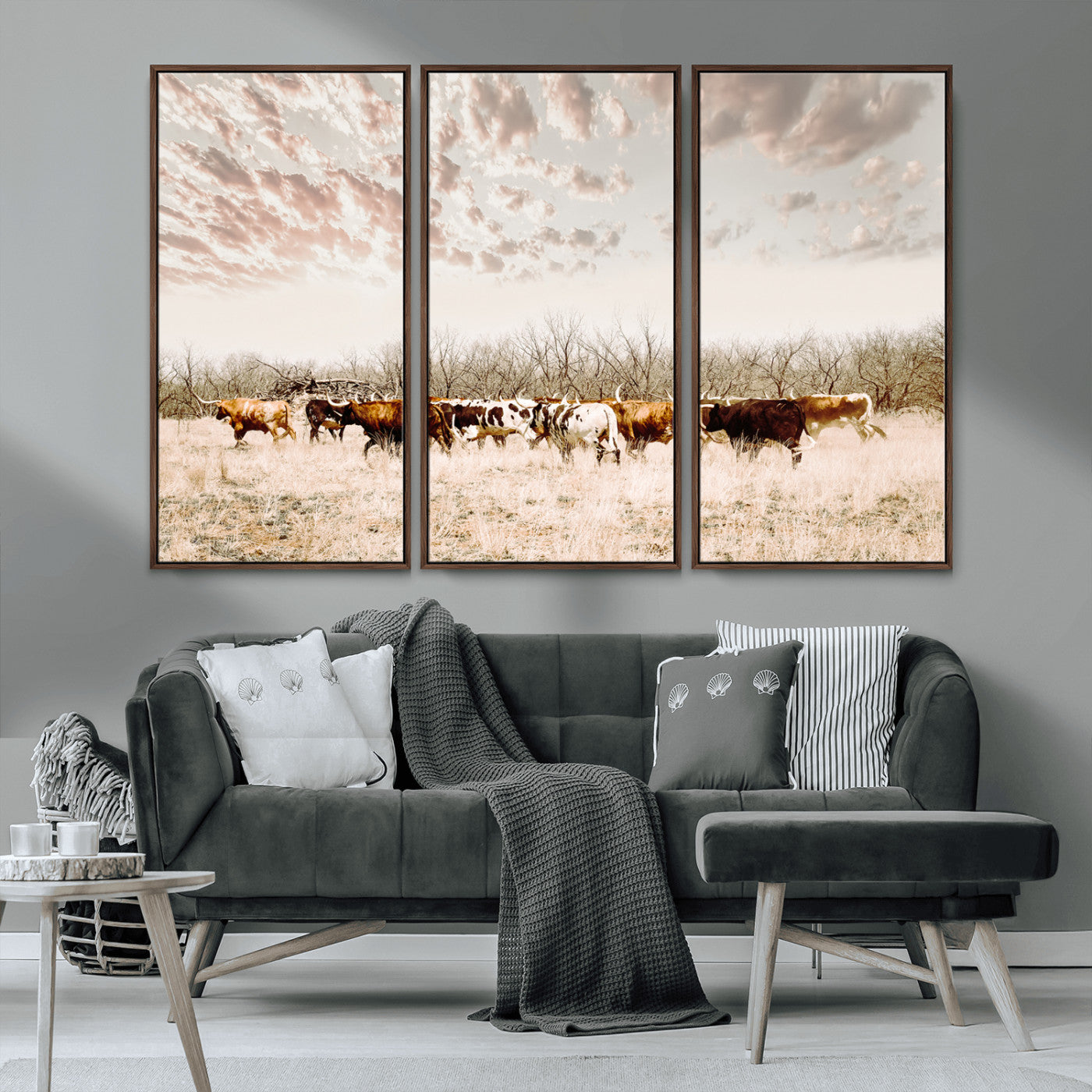 57389417-MGV-CV-36X24-Cow Herd Photography Wall Art Canvas Print, Framed Rustic Farmhouse Decor Art Picture Print, Western Ranch Style Perfect Rustic