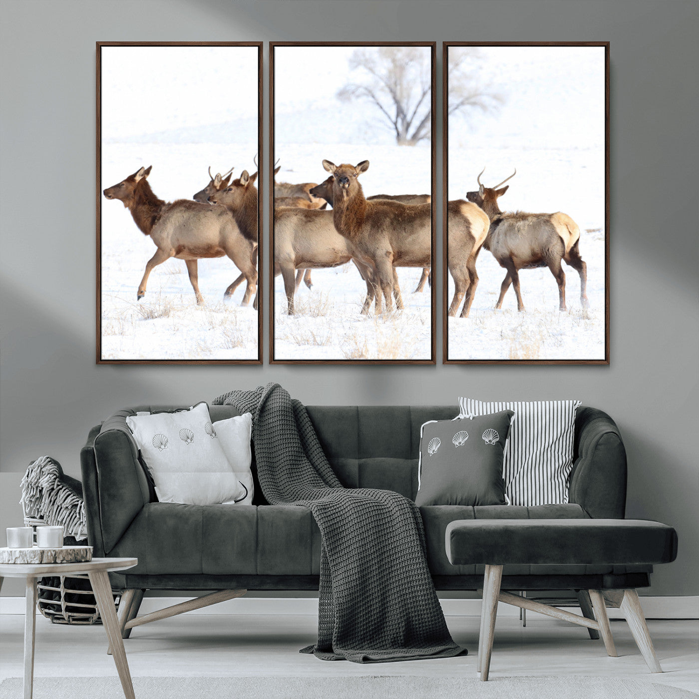 68738684-MGV-CV-36X24-Winter Elk Scene Wall Art Canvas Print, Framed Wildlife Photography Art Picture Print, Snowy Deer Decor Perfect Rustic Lodge Decor