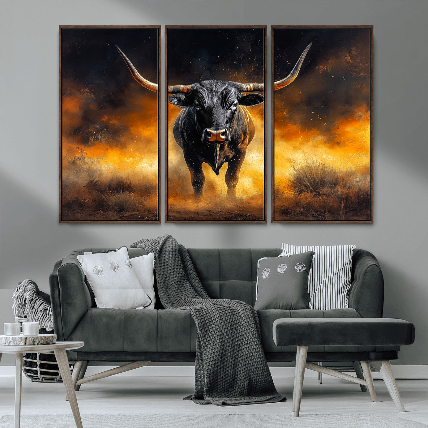 58293979-MGV-CV-36X24-Longhorn Canvas Wall Art Canvas Print, Framed Bold Bull Wall Art Art Picture Print, Western Animal Decor Perfect Western Dramatic