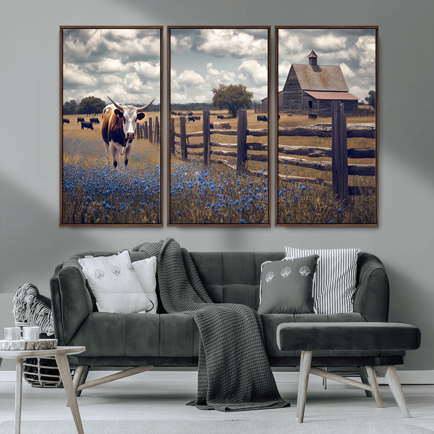 22296025-MGV-CV-36X24-Texas Longhorn Canvas Wall Art Canvas Print, Framed Rustic Barn Wall Art Art Picture Print, Farmhouse Cow Decor Perfect Rustic