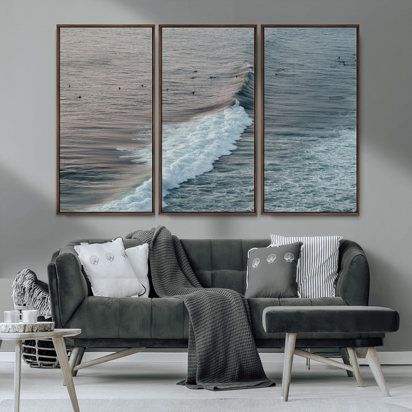 23077324-MGV-CV-36X24-Ocean Waves Wall Art Canvas Print, Framed Coastal Serenity Art Picture Print, Surf Aesthetic Perfect Modern Coastal Decor Artwork