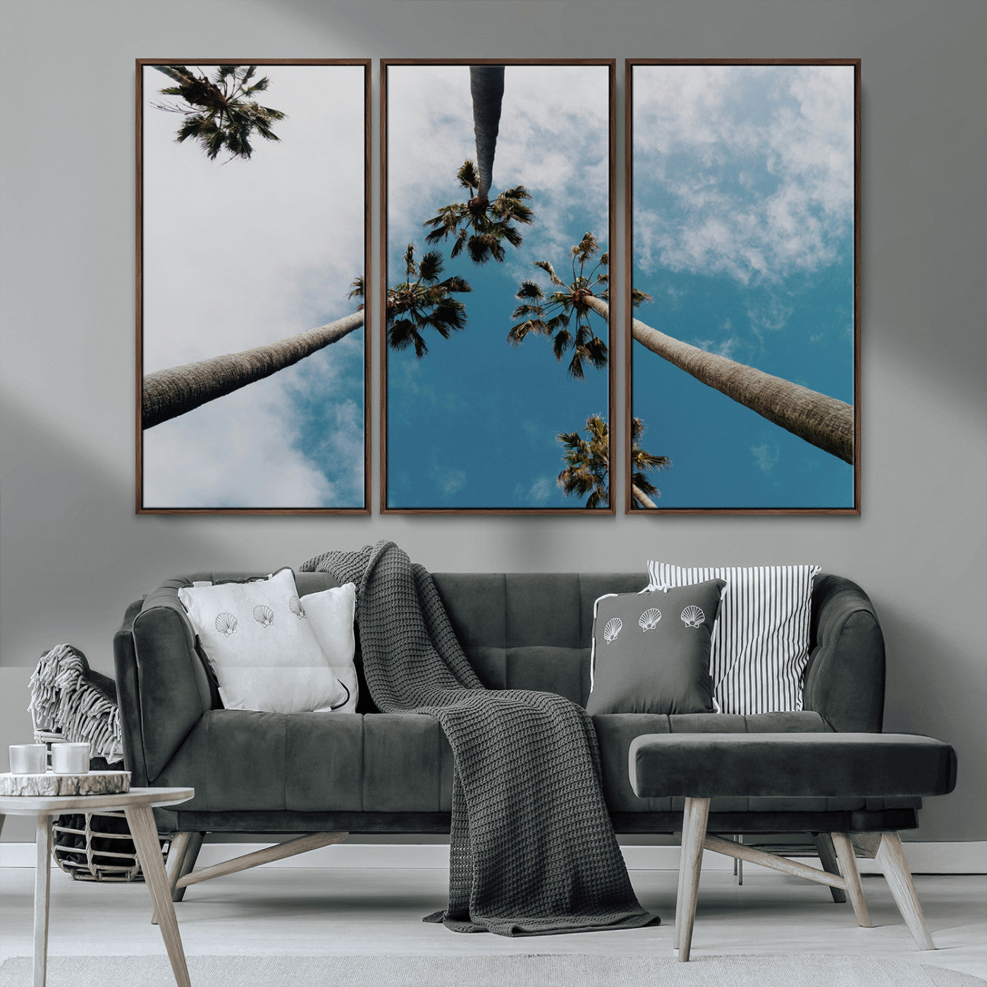 45236398-MGV-CV-36X24-Tropical Palm Trees Wall Art Canvas Print, Framed California Sky Art Picture Print, Minimalist Nature Perfect Coastal Minimalist