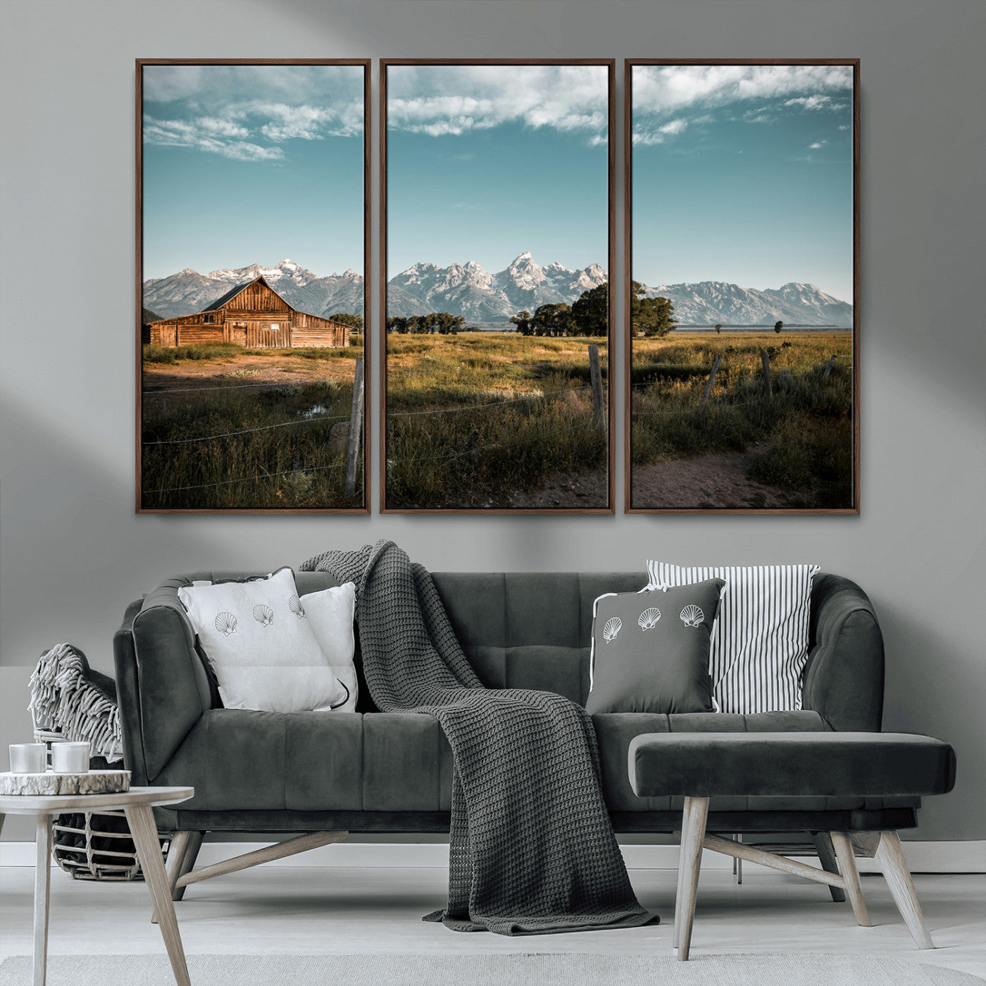 92497443-MGV-CV-36X24-Rustic Farmhouse Wall Art Canvas Print, Framed Mountain Cabin Art Picture Print, Western Landscape Perfect Rustic Farmhouse Decor