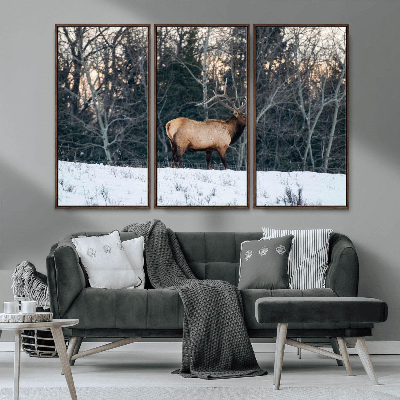 36533178-MGV-CV-36X24-Wild Elk Photography Wall Art Canvas Print, Framed Winter Wildlife Art Picture Print, Snowy Forest Perfect Rustic Lodge Decor