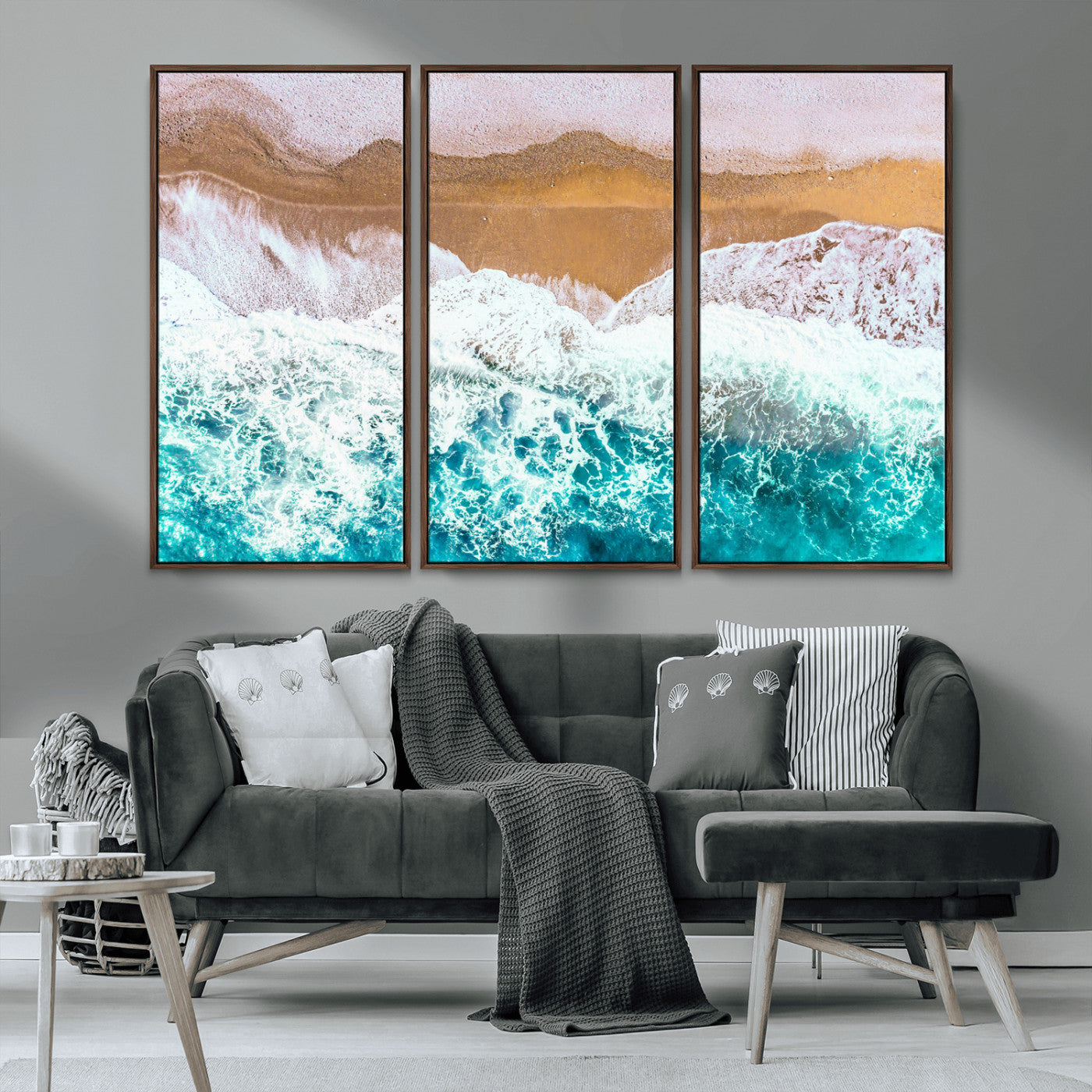 26870666-MGV-CV-36X24-Aerial Beach Wall Art Canvas Print, Framed Ocean Waves Art Picture Print, Coastal Landscape Perfect Coastal Minimalist Decor