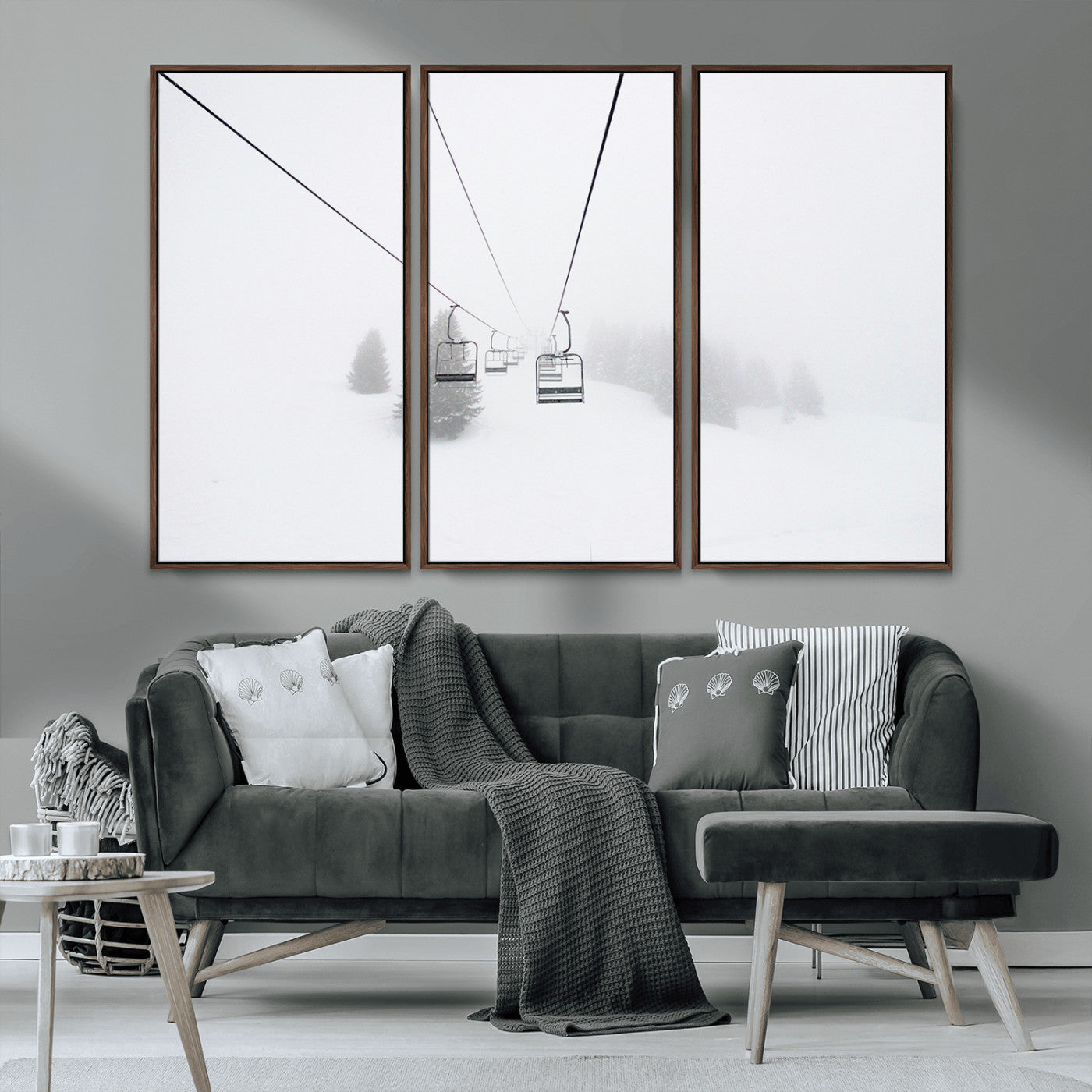 20216390-MGV-CV-36X24-Ski Lift Wall Art Canvas Print, Framed Snowy Landscape Art Picture Print, Alpine Adventure Perfect Nordic Minimalist Decor Artwork
