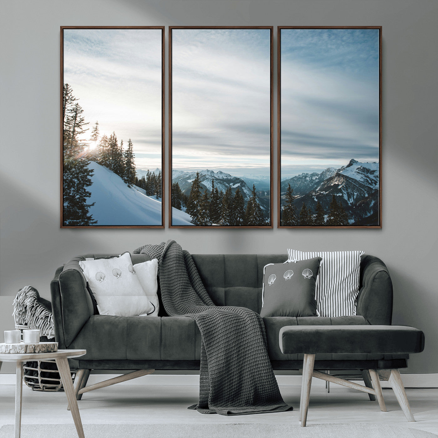 55564749-MGV-CV-36X24-Snowy Mountains Wall Art Canvas Print, Framed Alpine Landscape Art Picture Print, Frosty Peaks Perfect Nordic Minimalist Decor
