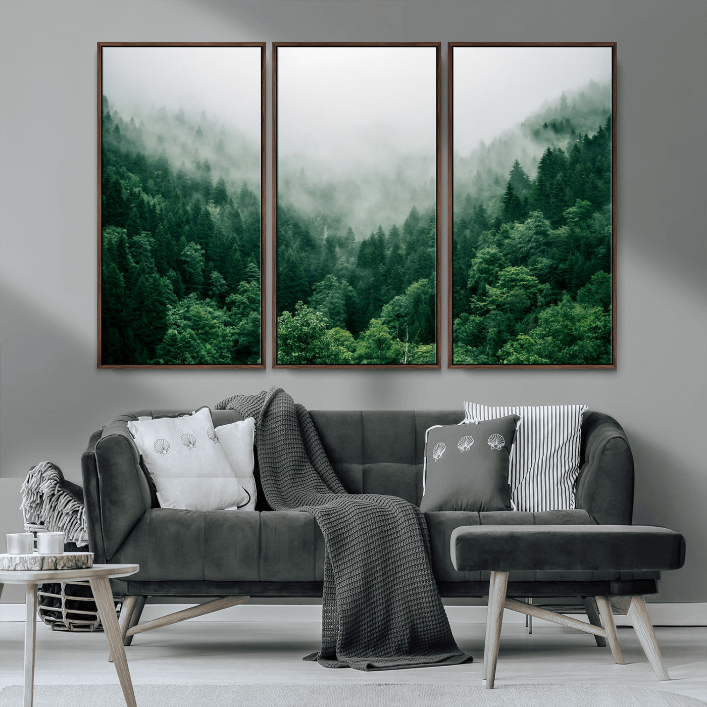 45265379-MGV-CV-36X24-Misty Forest Wall Art – Green Mountain Pine Tree Landscape Canvas Print, Nature Photography Artwork Home Decor for Bedroom, Living