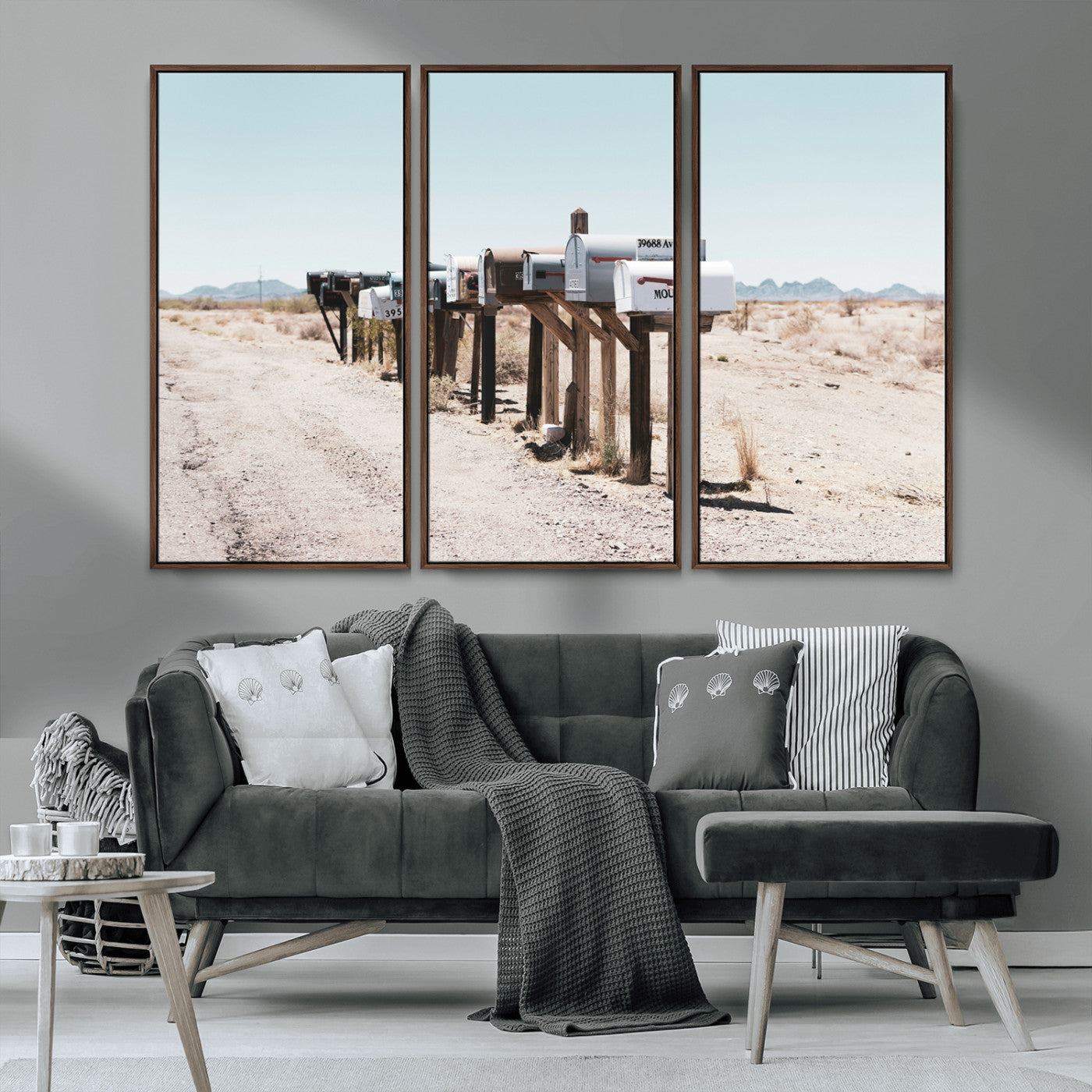 54616109-MGV-CV-36X24-Desert Mailboxes Wall Art – Rustic Rural Roadside Photography Canvas Print, American Southwest Landscape Home Decor for Living