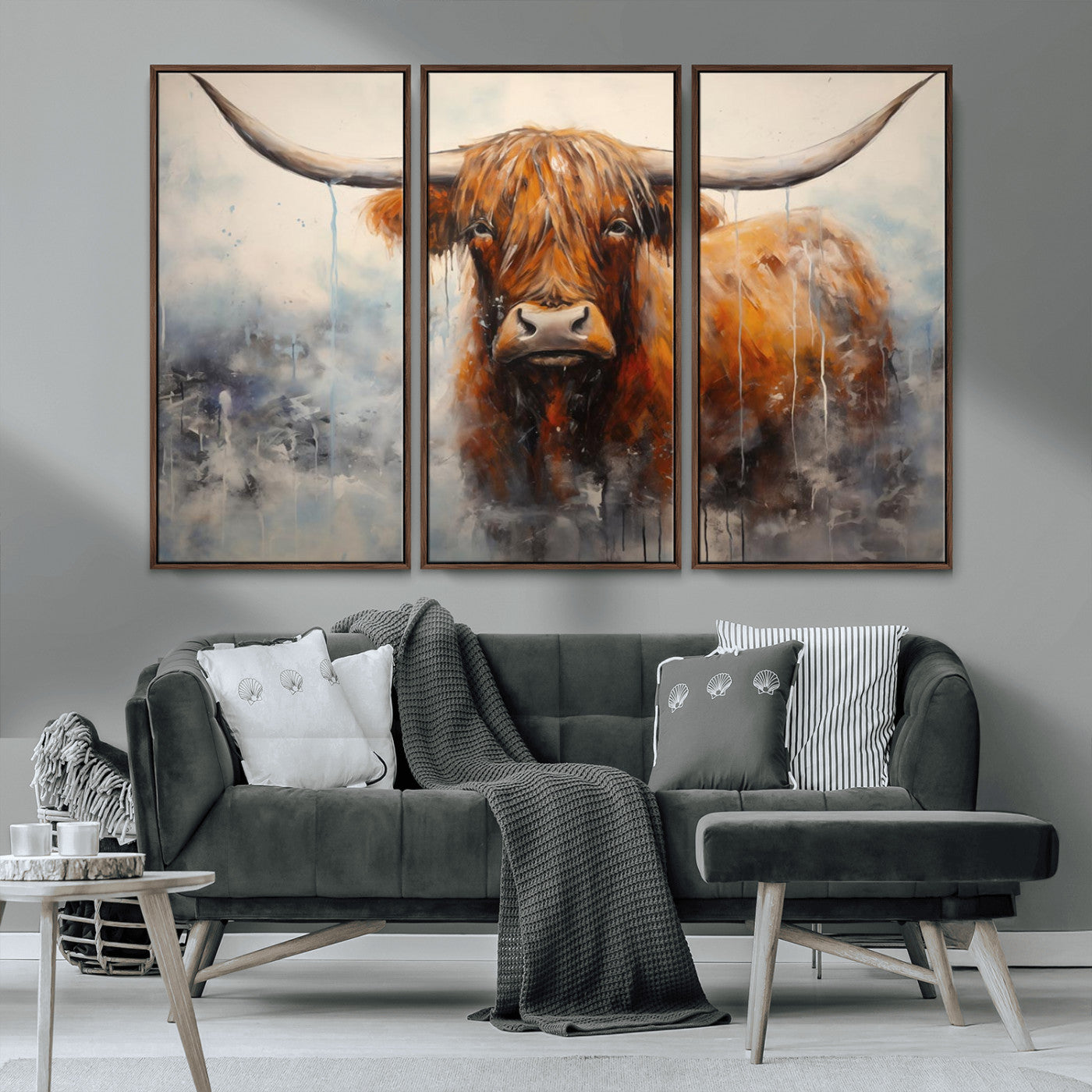 X61001-MGV-CV-36X24-Scottish Highland Wall Art Canvas Print, Framed Longhorn Art Picture Print, Western Cow Perfect Farmhouse Decor Artwork