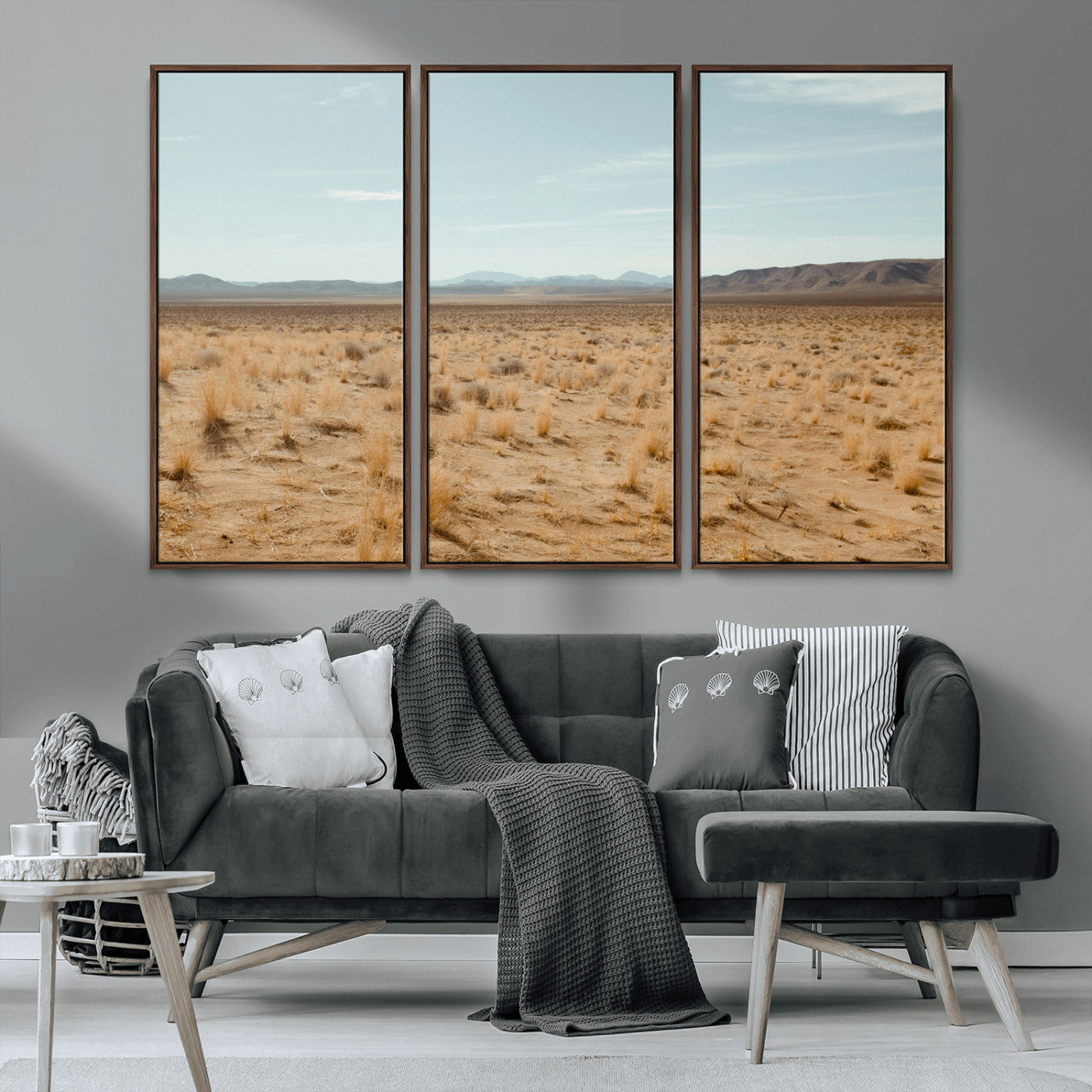 55918919-MGV-CV-36X24-Desert Landscape Wall Art – Golden Grass Plains and Mountain Horizon Canvas Print, Southwest Nature Photography Decor for Living