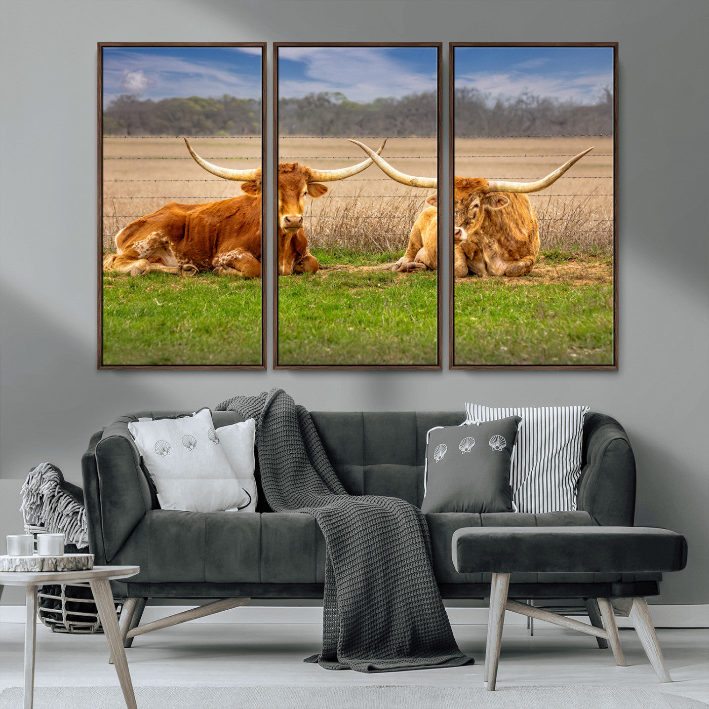 54598515-MGV-CV-36X24-Texas Longhorns Wall Art – Rustic Cattle Ranch Canvas Print, Western Farmhouse Animal Photography Decor for Living Room, Office,