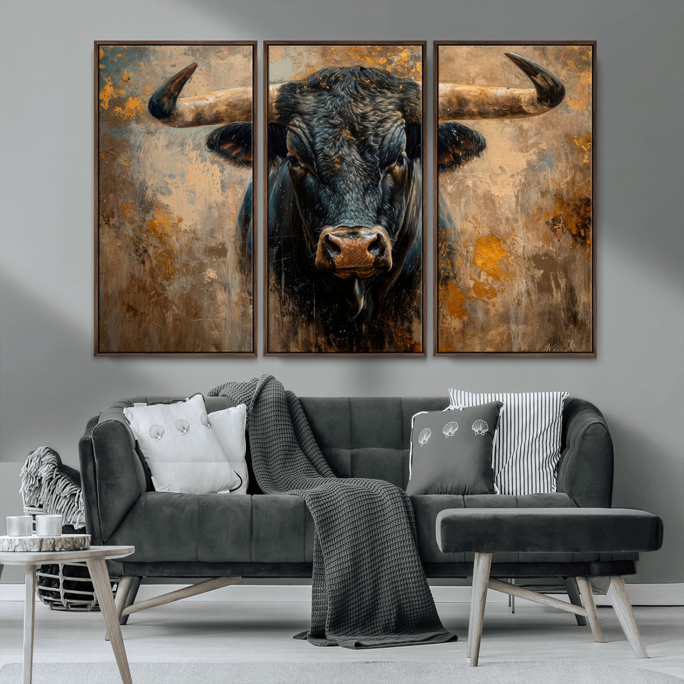 91615410-MGV-CV-36X24-Bull Wall Art – Rustic Western Longhorn Canvas Print, Powerful Abstract Animal Painting, Farmhouse Ranch Decor for Living Room,