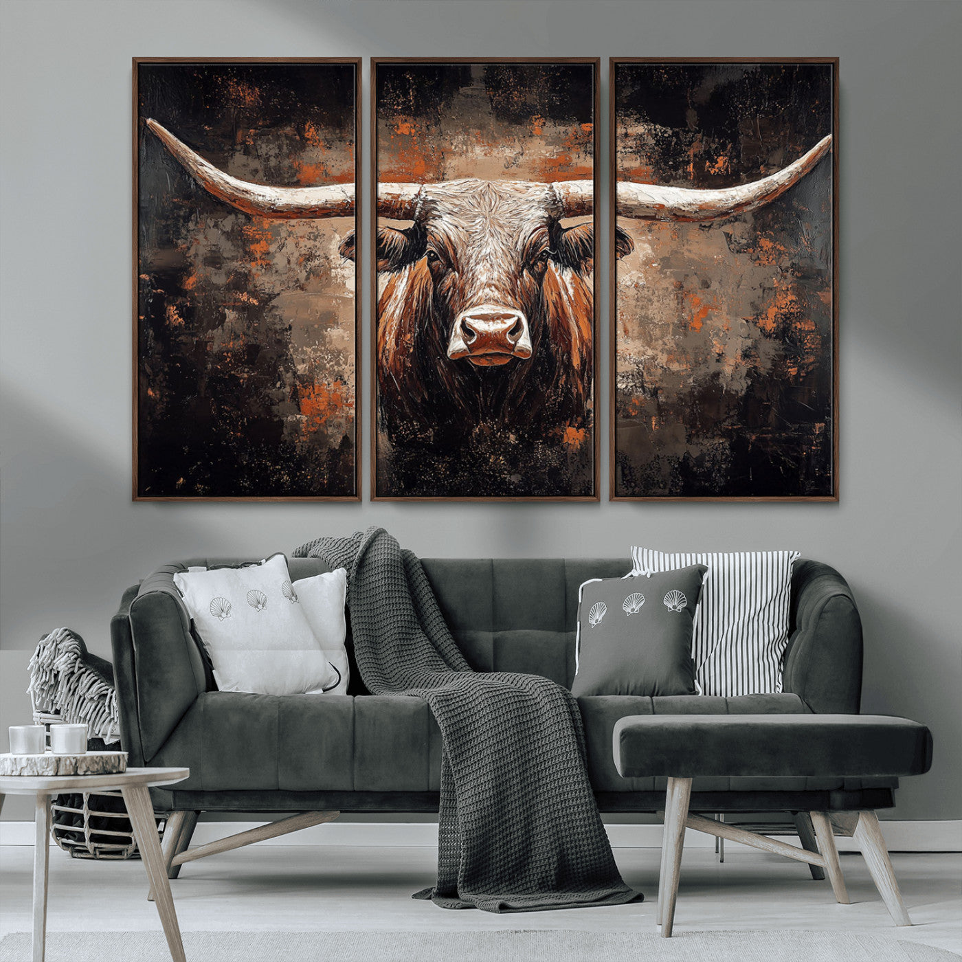 24779067-MGV-CV-36X24-Longhorn Bull Wall Art – Western Rustic Canvas Print, Bold Cowboy Cattle Painting for Ranch House, Farmhouse, Office, or Living
