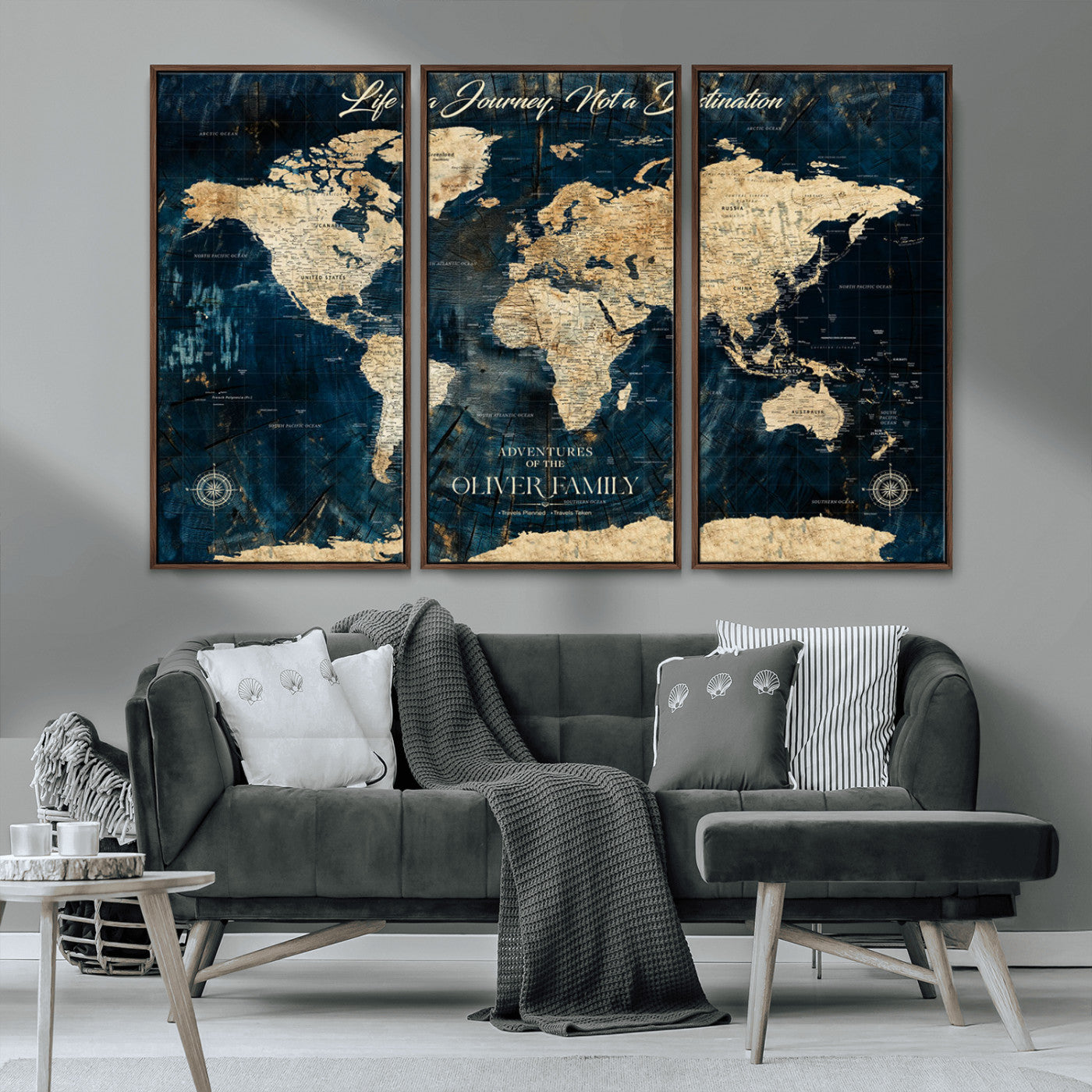 36970886-MGV-CV-36X24-Life is a Journey Not a Destination World Map Rustic Navy Beige Vintage Travel Wall Art Adventure Quote Canvas Print for Home