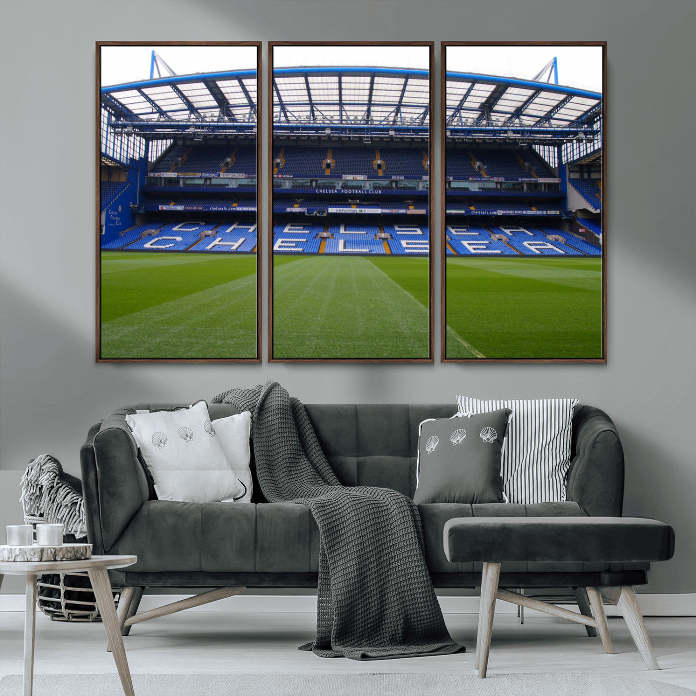 38616413CHELSA-MGV-CV-36X24-Chelsea Stadium Wall Art – Panoramic Football Field Canvas Print, Game Day Sports Decor for Living Room, Office, or Man Cave