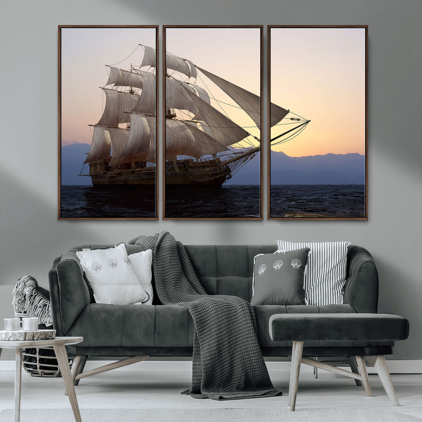 99957679-MGV-CV-36X24-Majestic Sailing Ship Wall Art – Sunset Ocean Voyage, Classic Tall Ship with Wind Filled Sails Canvas Print for Home, Office,