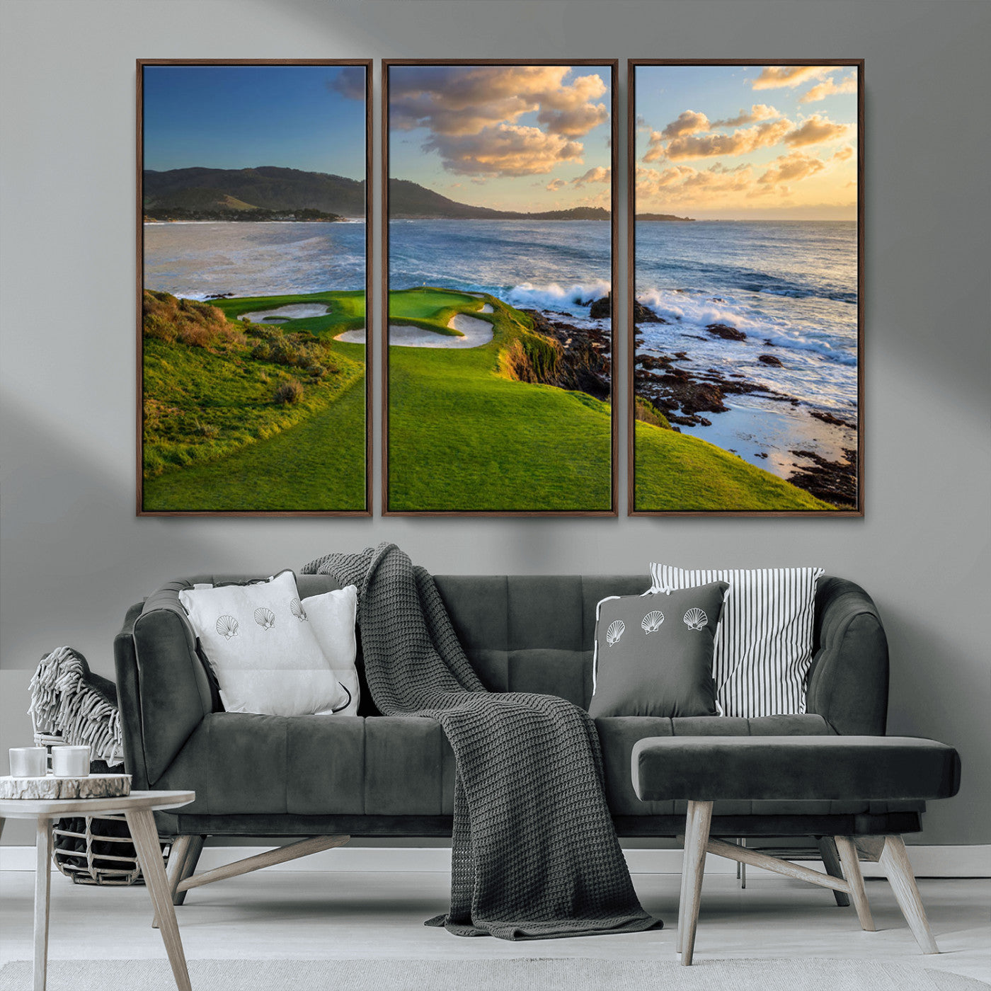 67486665-MGV-FC-48X32-3P_Walnut-Golf Course Wall Art – Pebble Beach Oceanfront Canvas Print, Coastal Fairway Photography Sports Decor for Living Room, Office, Man