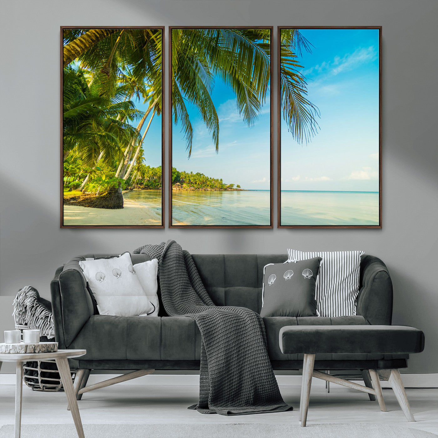 65056721-MGV-CV-36X24-Tropical Beach Wall Art – Palm Tree Coastal Photography Print, Relaxing Ocean Paradise Landscape, Island Seascape Home or Office